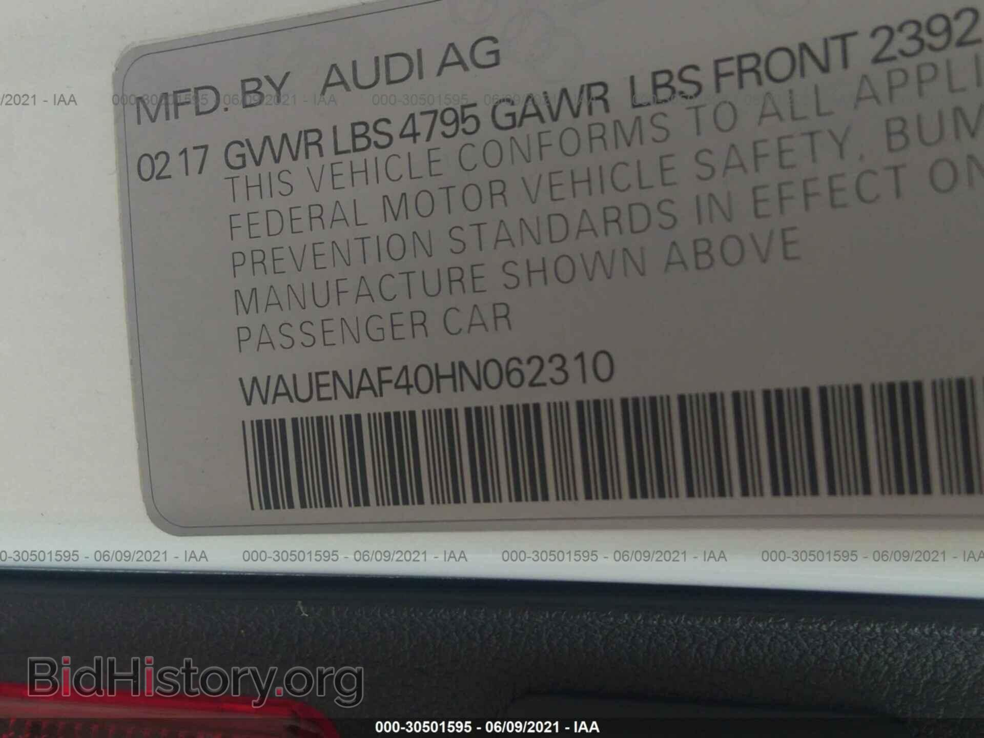 2017 AUDI A4 - VIN: WAUENAF40HN062310 - Фото 9