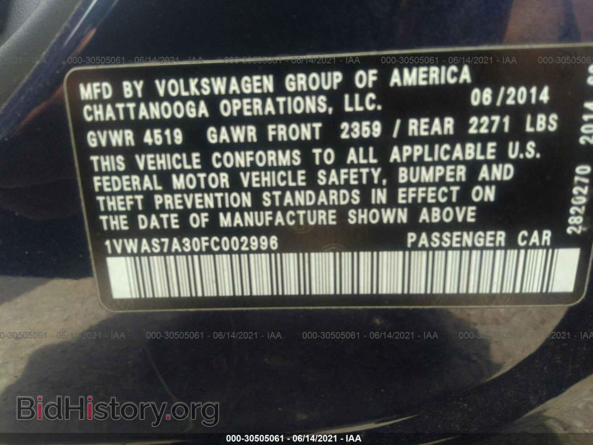 2015 VOLKSWAGEN PASSAT - VIN: 1VWAS7A30FC002996 - Фото 9