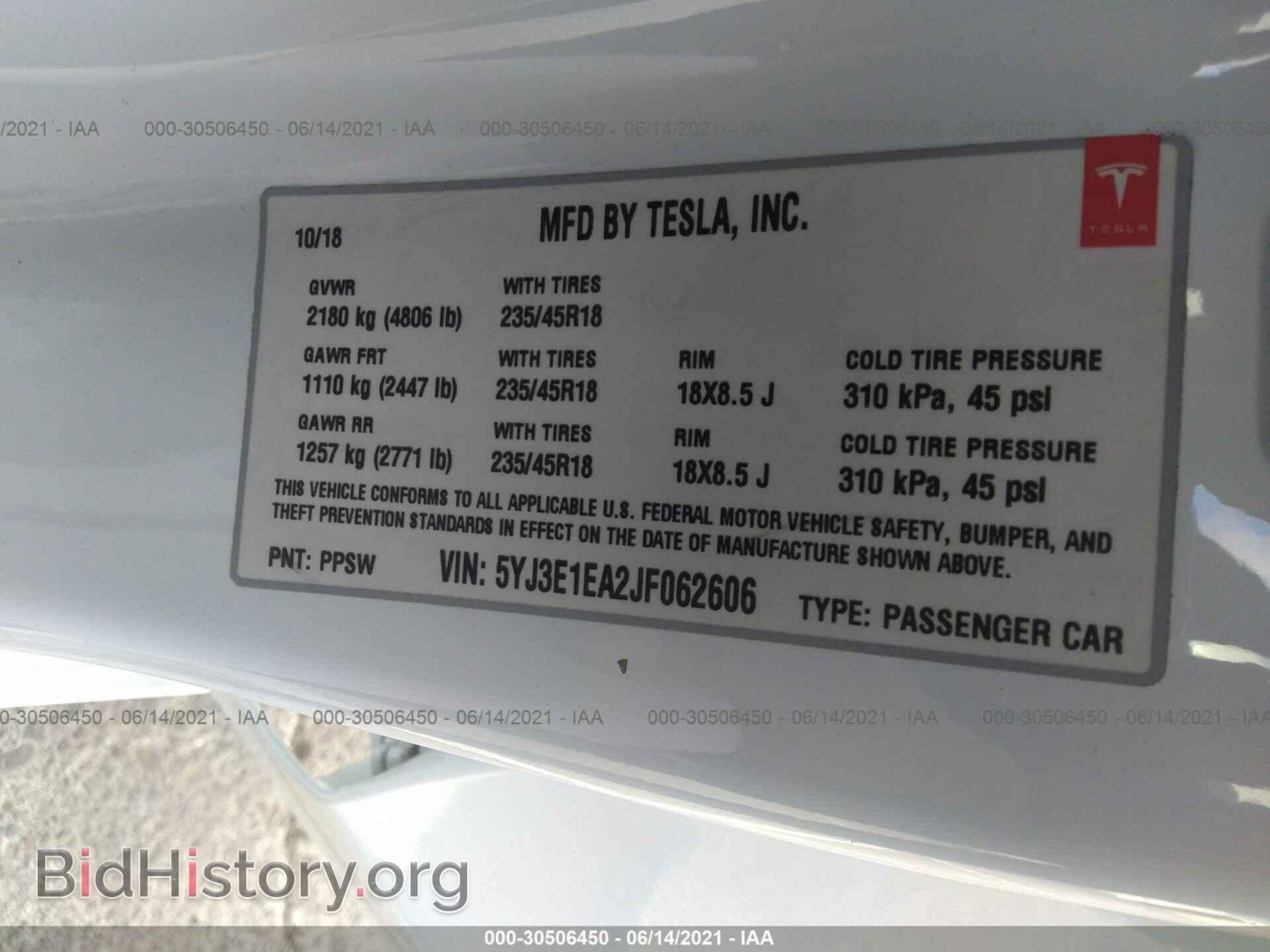 2018 TESLA MODEL 3 - VIN: 5YJ3E1EA2JF062606 - Фото 9