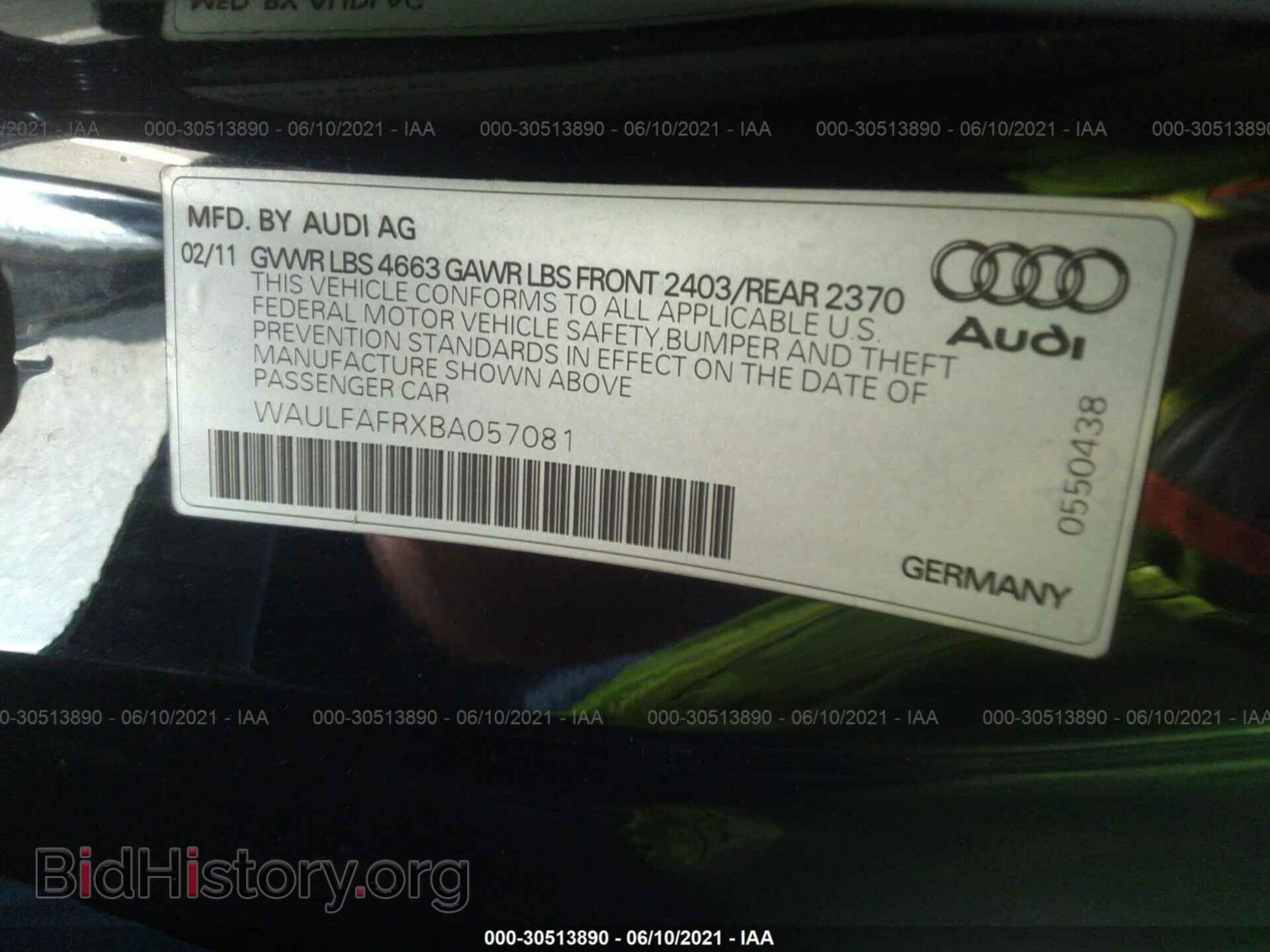 2011 AUDI A5 - VIN: WAULFAFRXBA057081 - Фото 9