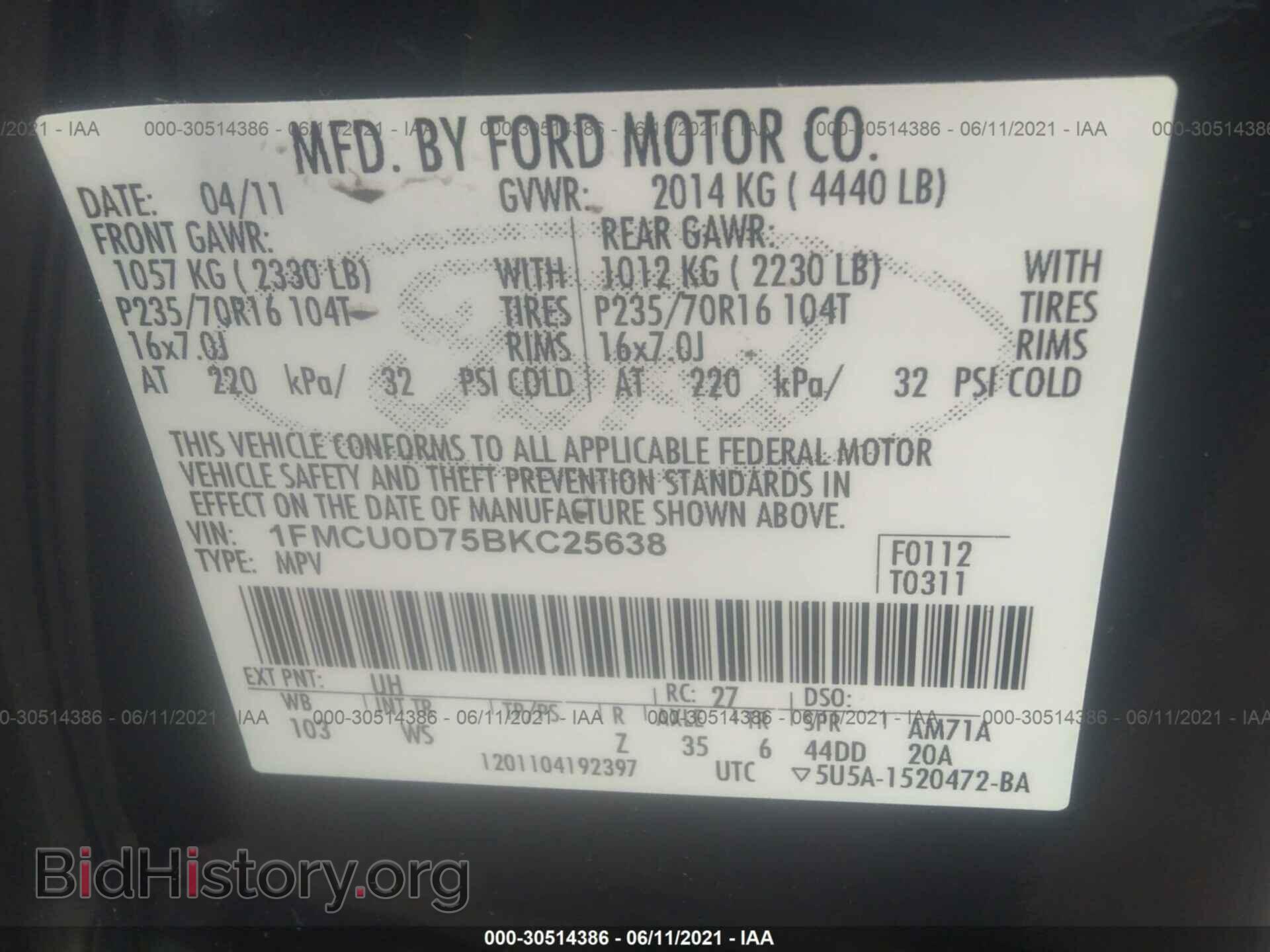 2011 FORD ESCAPE - VIN: 1FMCU0D75BKC25638 - Фото 9
