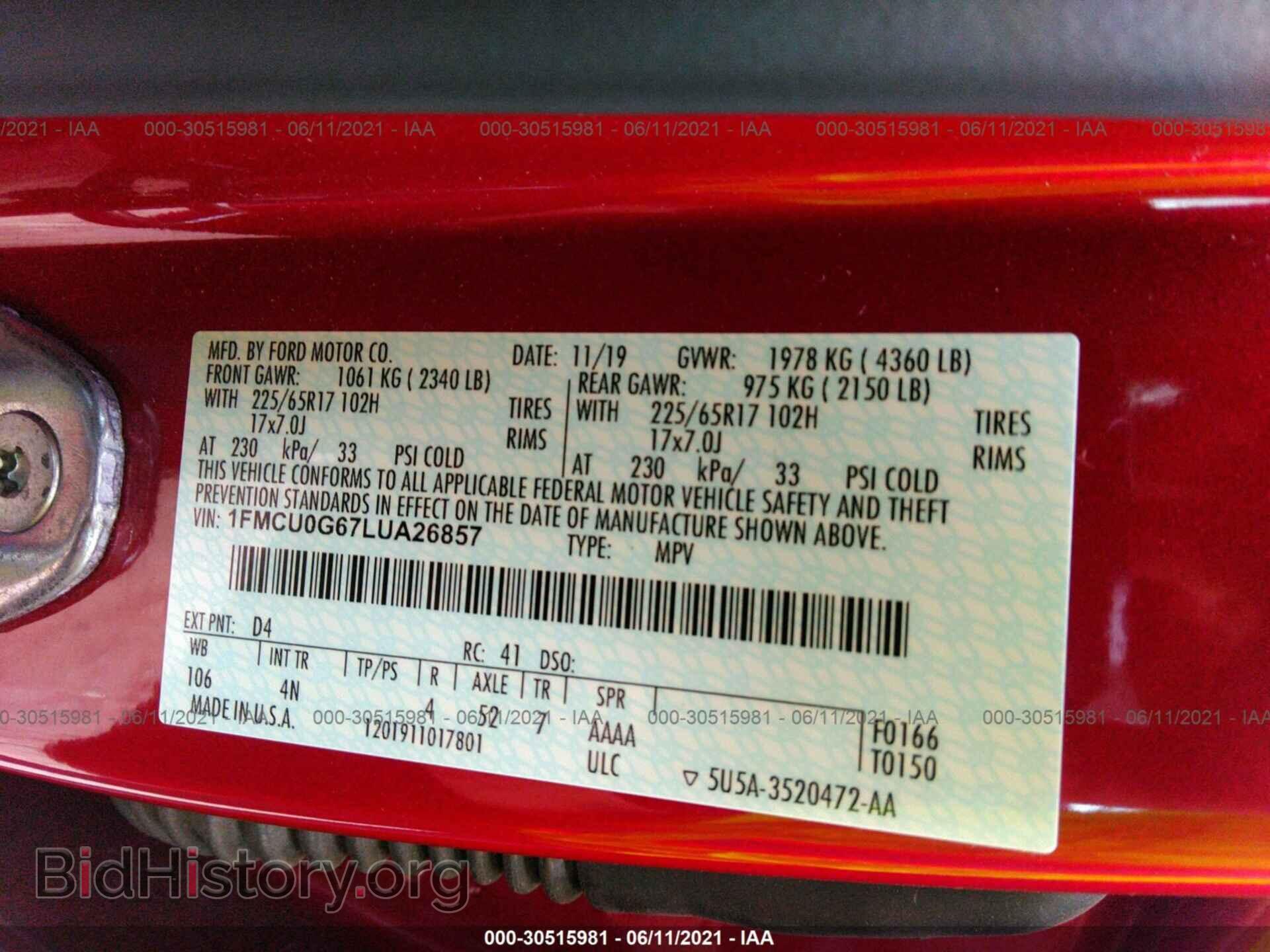 2020 FORD ESCAPE - VIN: 1FMCU0G67LUA26857 - Фото 9