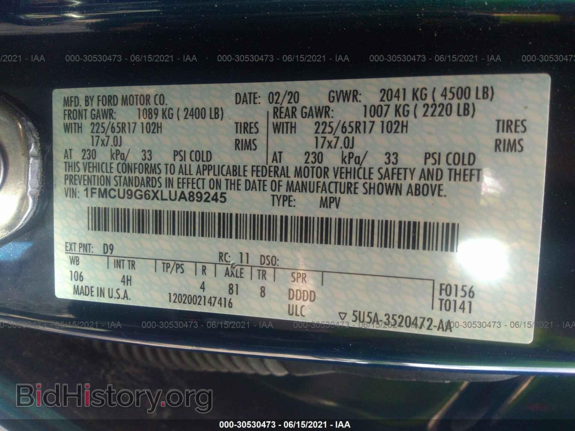 2020 FORD ESCAPE - VIN: 1FMCU9G6XLUA89245 - Фото 9