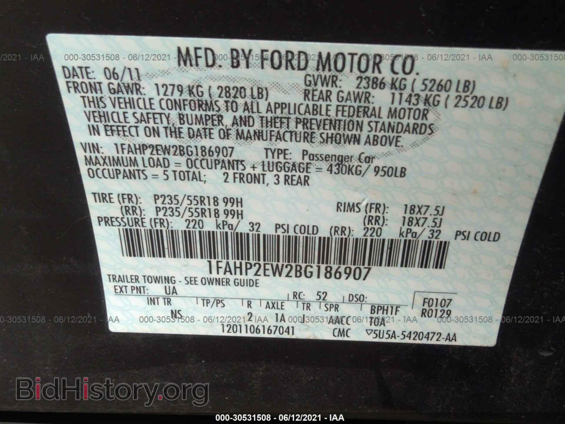 2011 FORD TAURUS - VIN: 1FAHP2EW2BG186907 - Фото 9