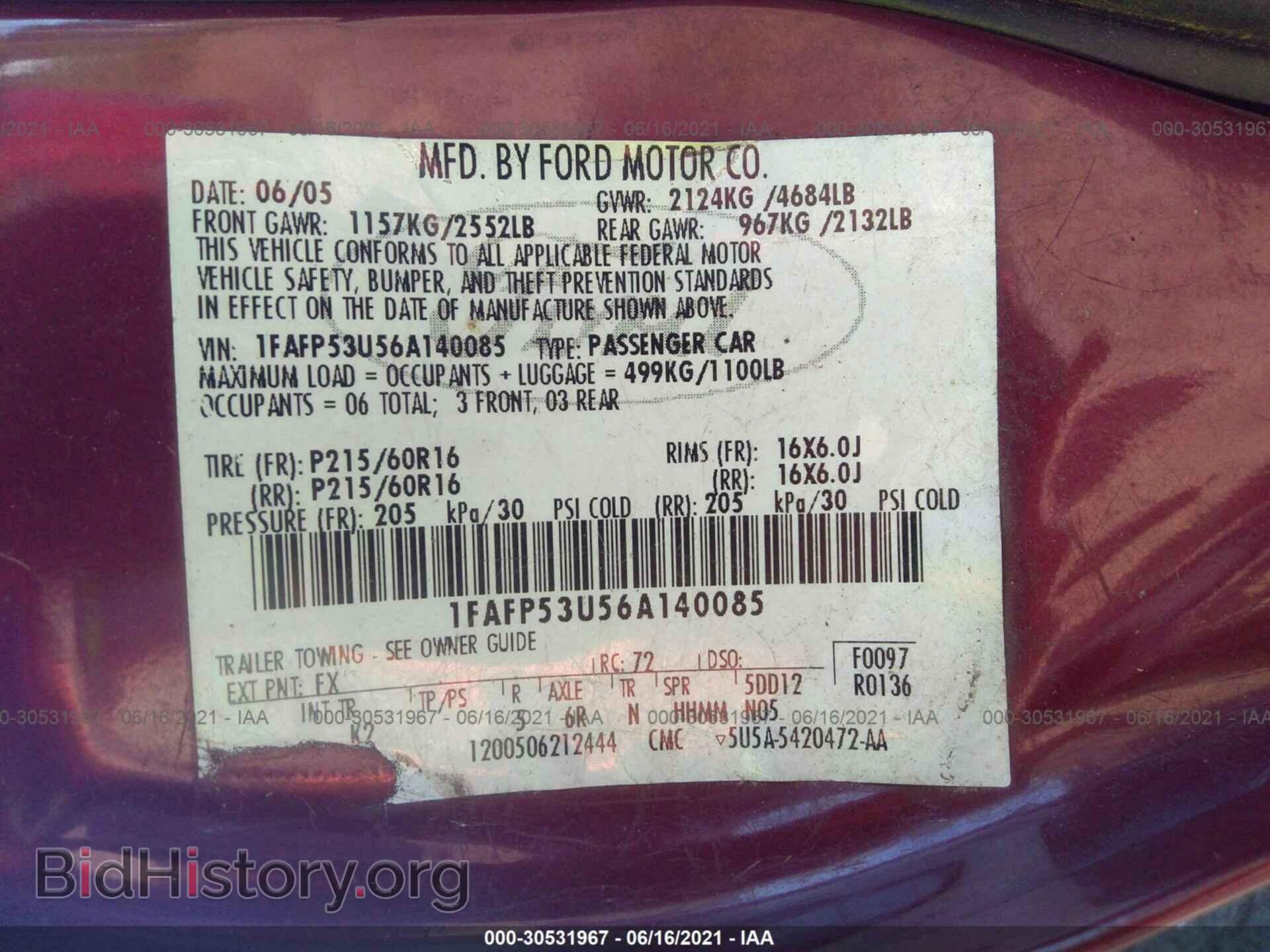 2006 FORD TAURUS - VIN: 1FAFP53U56A140085 - Фото 9