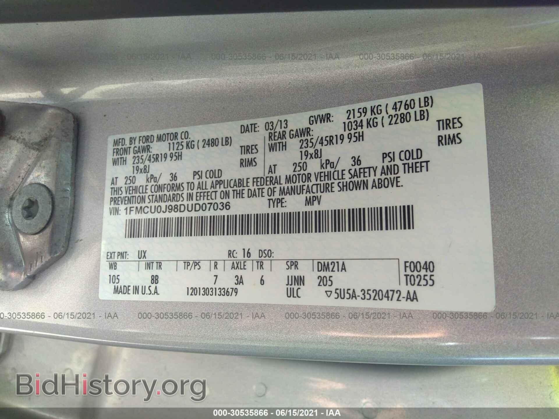 2013 FORD ESCAPE - VIN: 1FMCU0J98DUD07036 - Photo 9