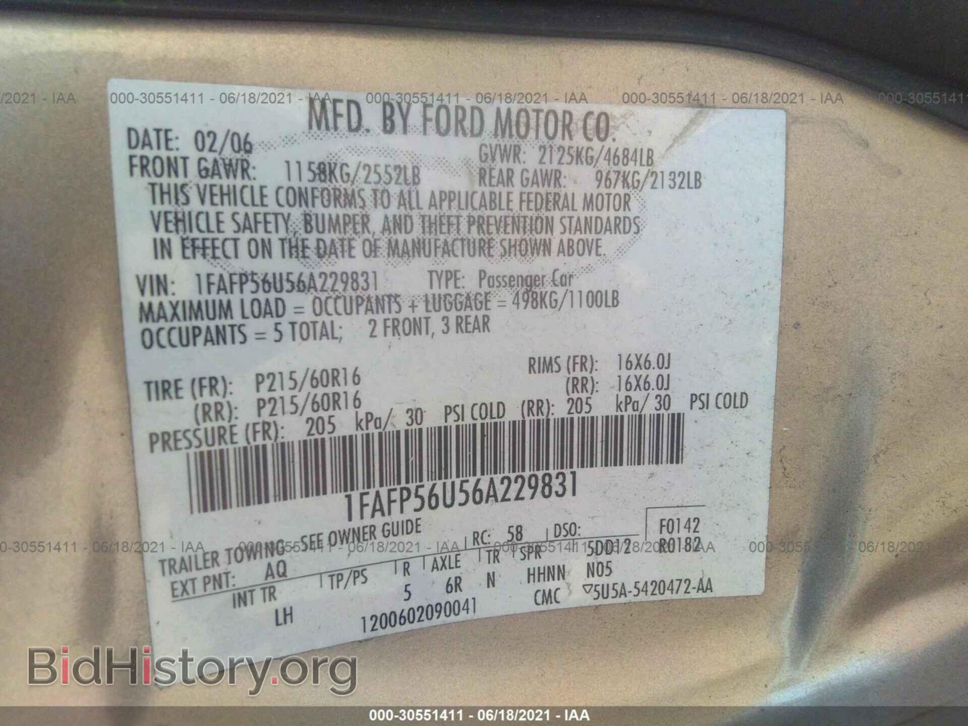 2006 FORD TAURUS - VIN: 1FAFP56U56A229831 - Фото 9