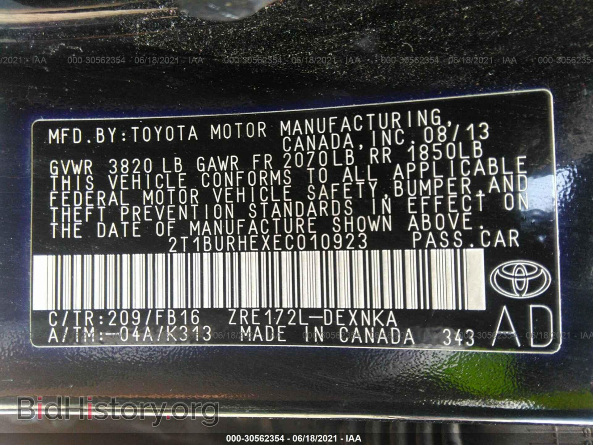 2014 TOYOTA COROLLA - VIN: 2T1BURHEXEC010923 - Фото 9