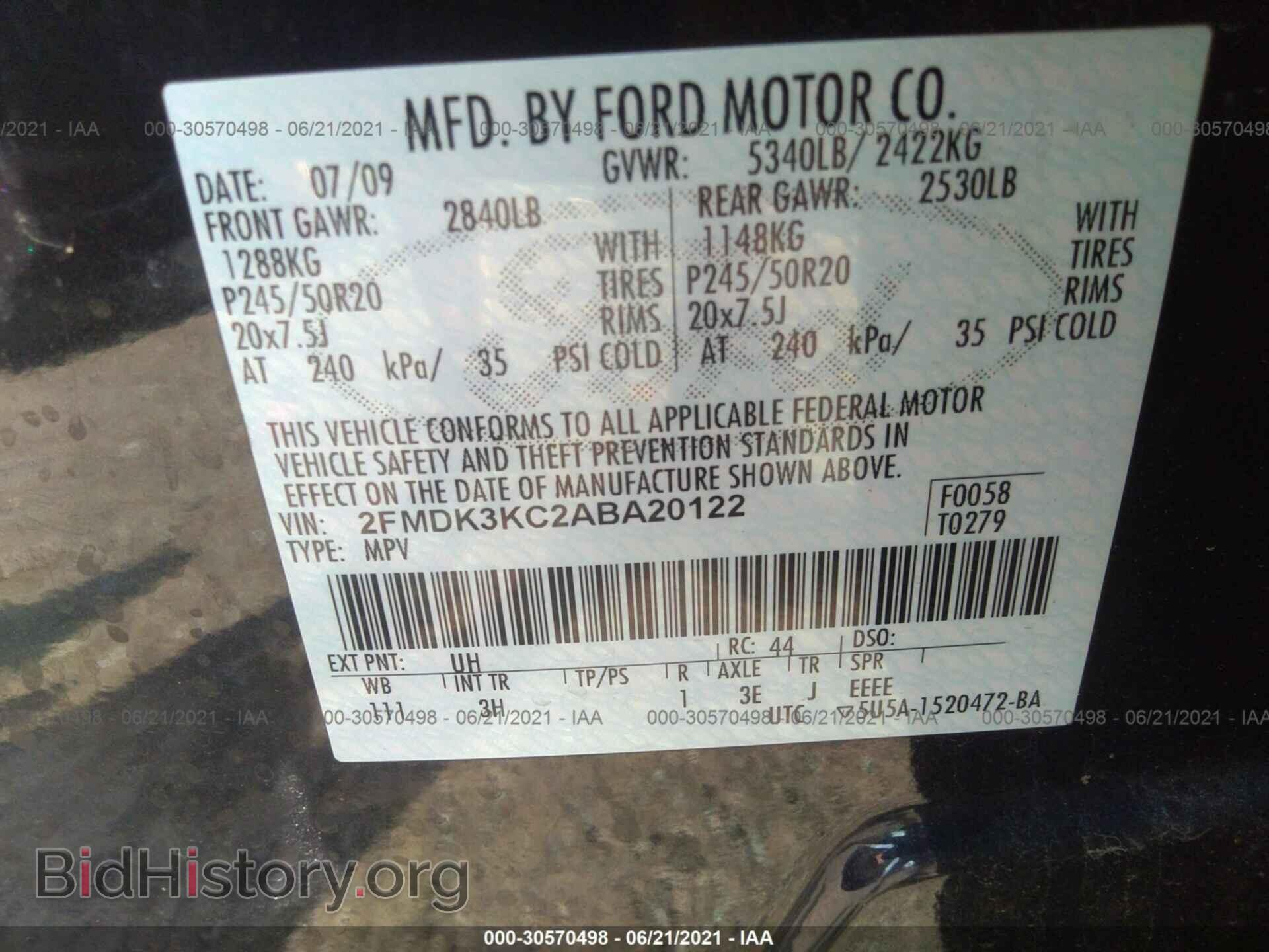 2010 FORD EDGE - VIN: 2FMDK3KC2ABA20122 - Фото 9