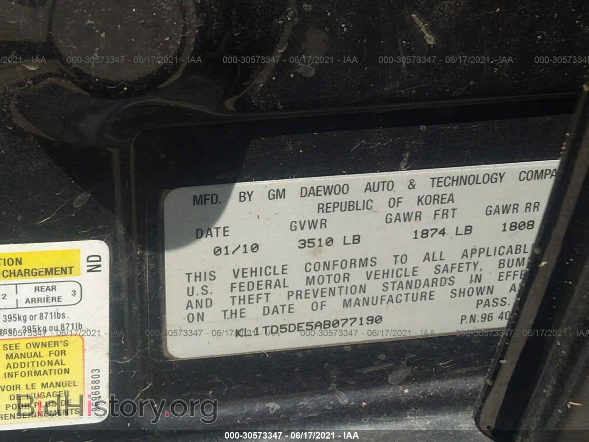 2010 CHEVROLET AVEO - VIN: KL1TD5DE5AB077190 - Фото 9