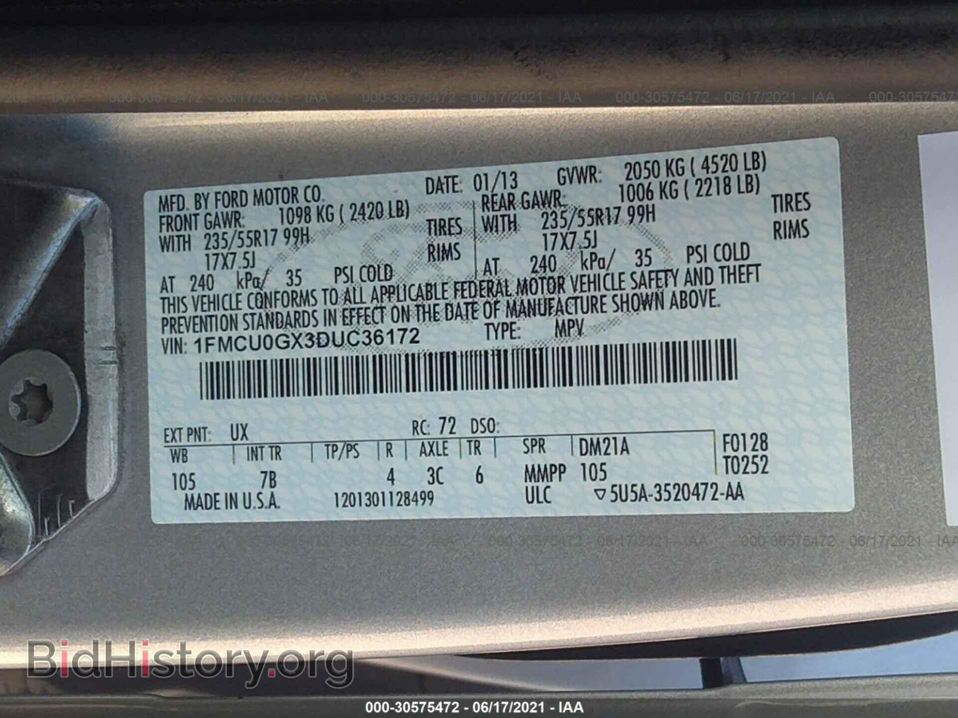 2013 FORD ESCAPE - VIN: 1FMCU0GX3DUC36172 - Фото 9