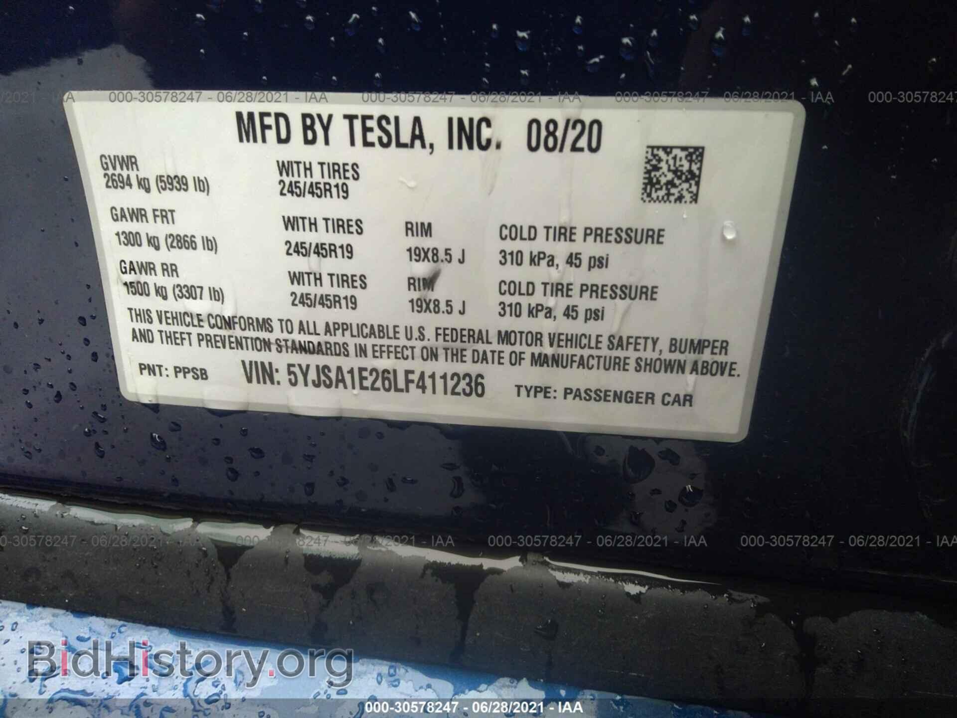 2020 TESLA MODEL S - VIN: 5YJSA1E26LF411236 - Фото 9