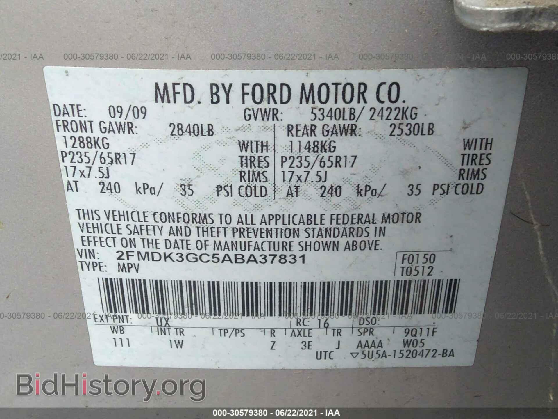 2010 FORD EDGE - VIN: 2FMDK3GC5ABA37831 - Фото 9