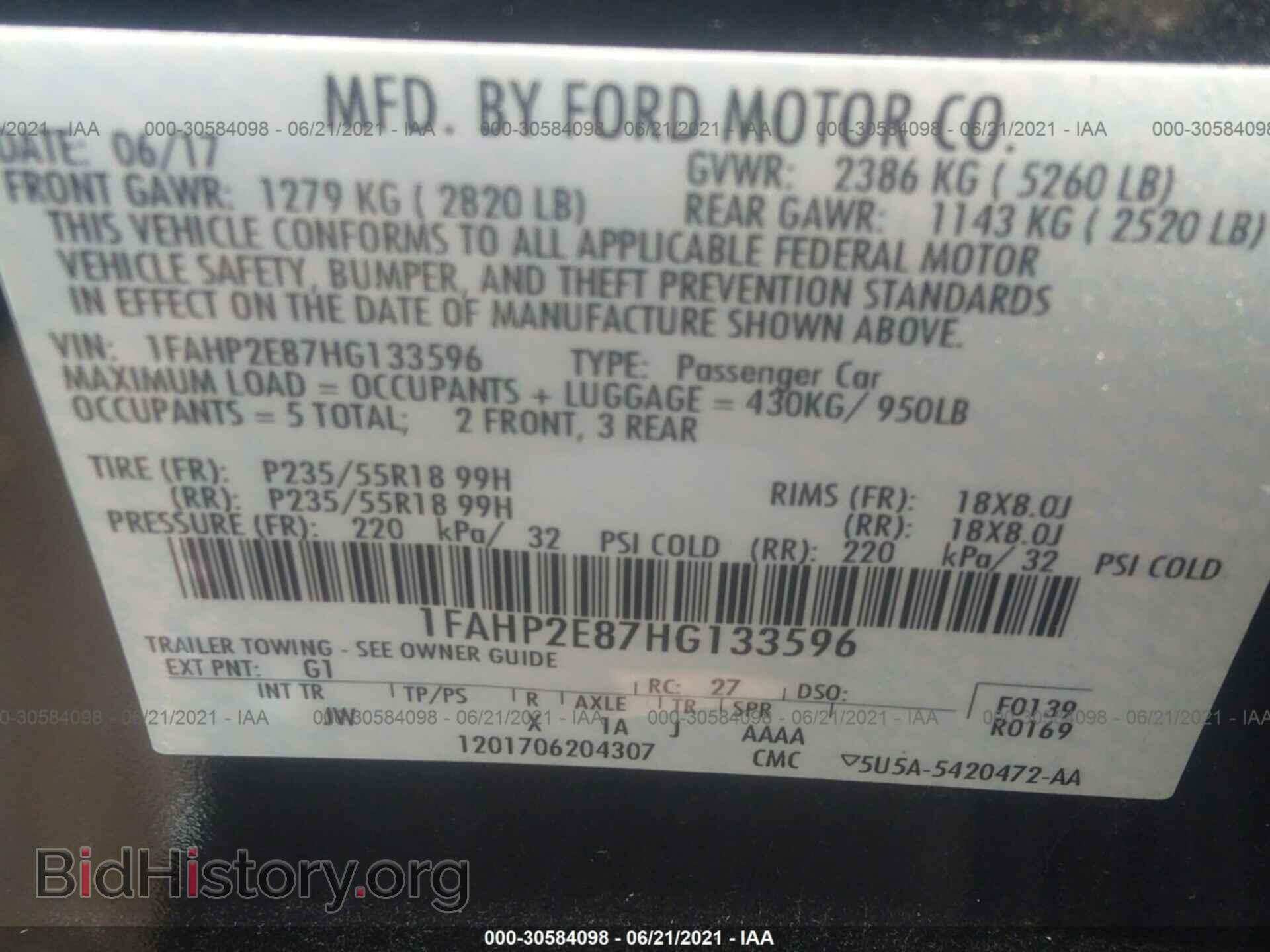 2017 FORD TAURUS - VIN: 1FAHP2E87HG133596 - Фото 9