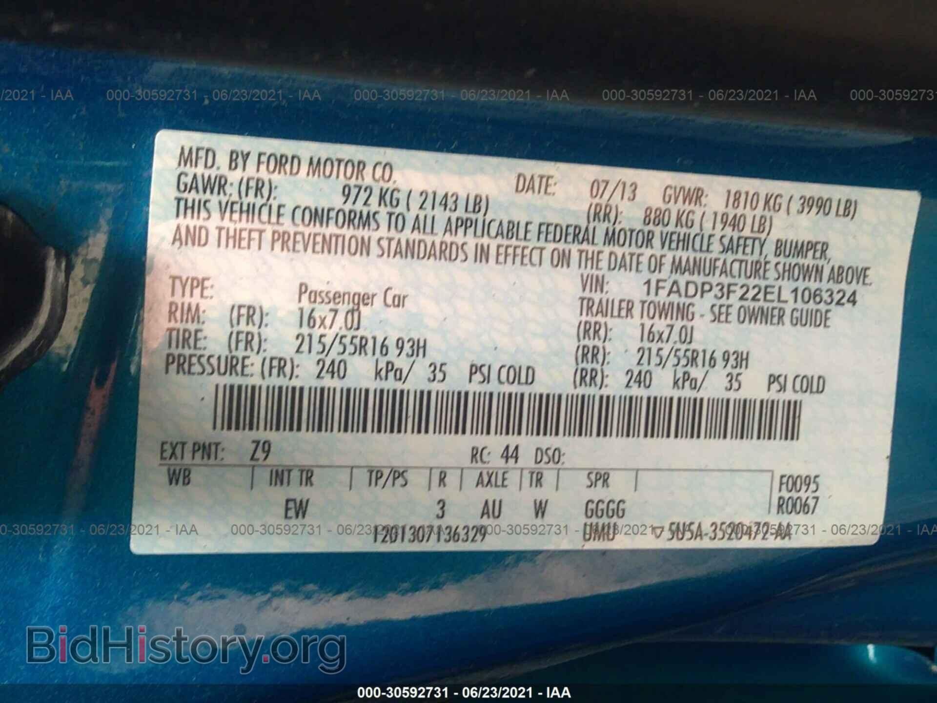 2014 FORD FOCUS - VIN: 1FADP3F22EL106324 - Фото 9