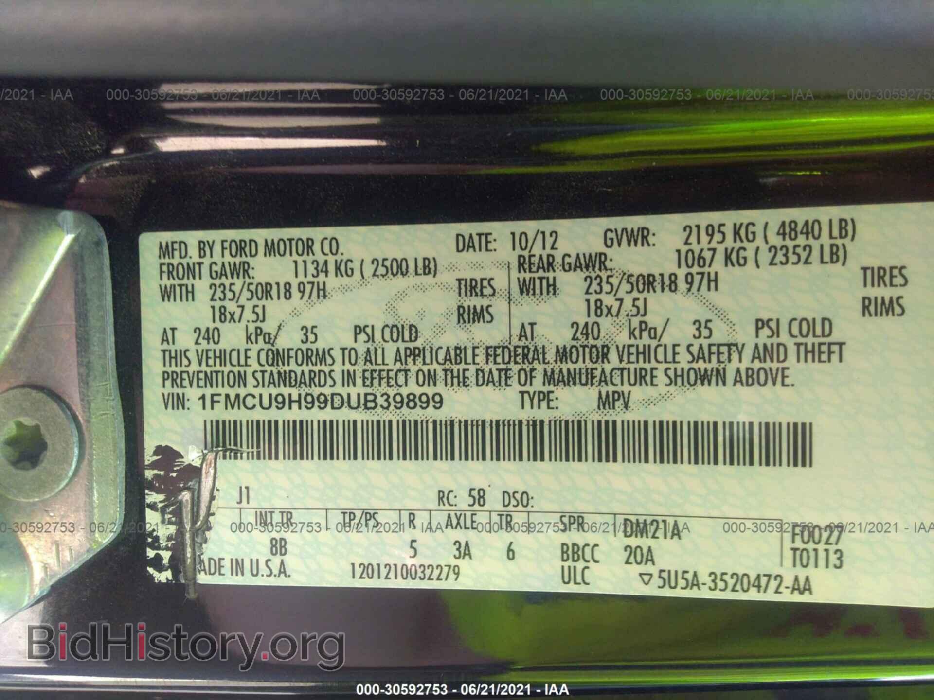 2013 FORD ESCAPE - VIN: 1FMCU9H99DUB39899 - Photo 9