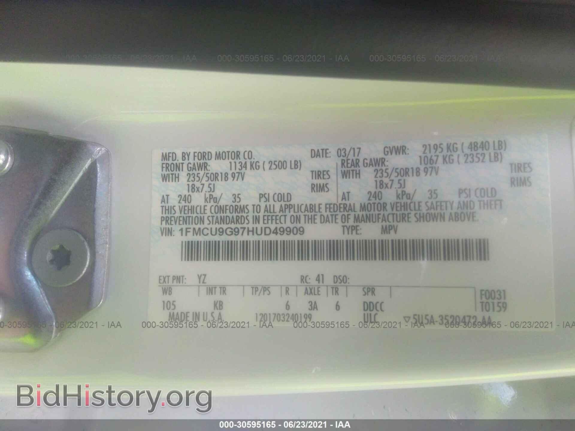 2017 FORD ESCAPE - VIN: 1FMCU9G97HUD49909 - Photo 9