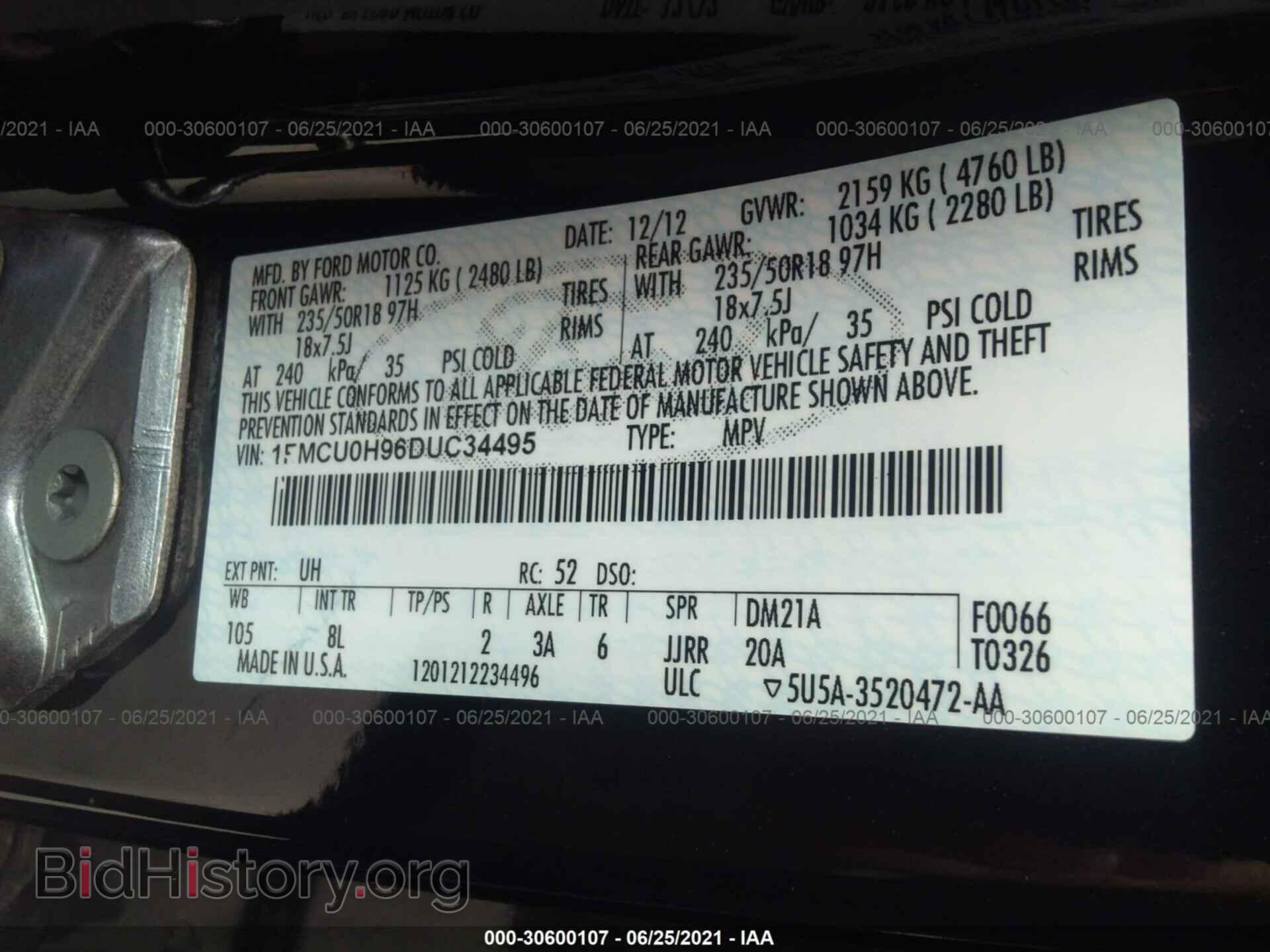 2013 FORD ESCAPE - VIN: 1FMCU0H96DUC34495 - Фото 9