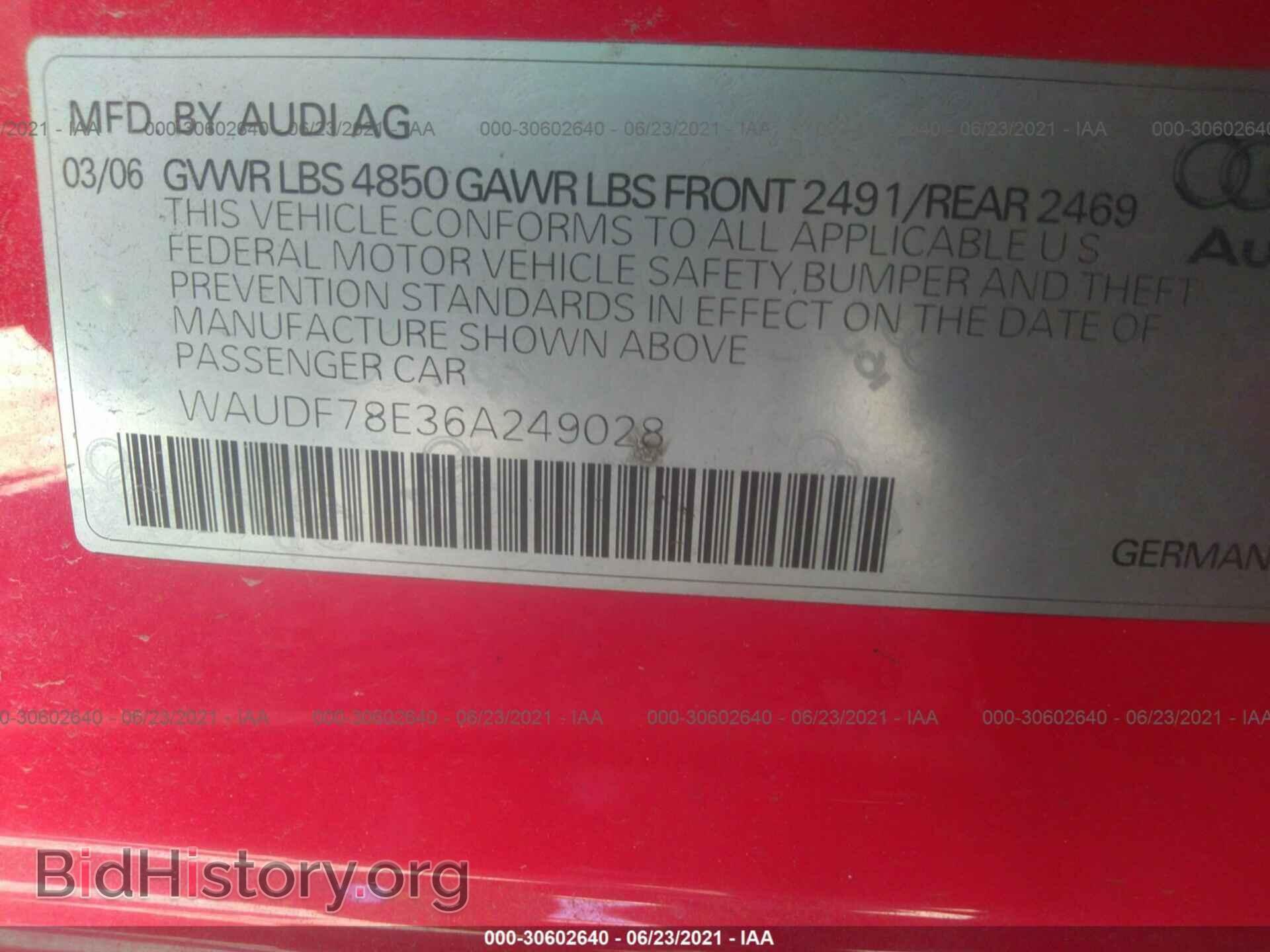 2006 AUDI A4 - VIN: WAUDF78E36A249028 - Фото 9