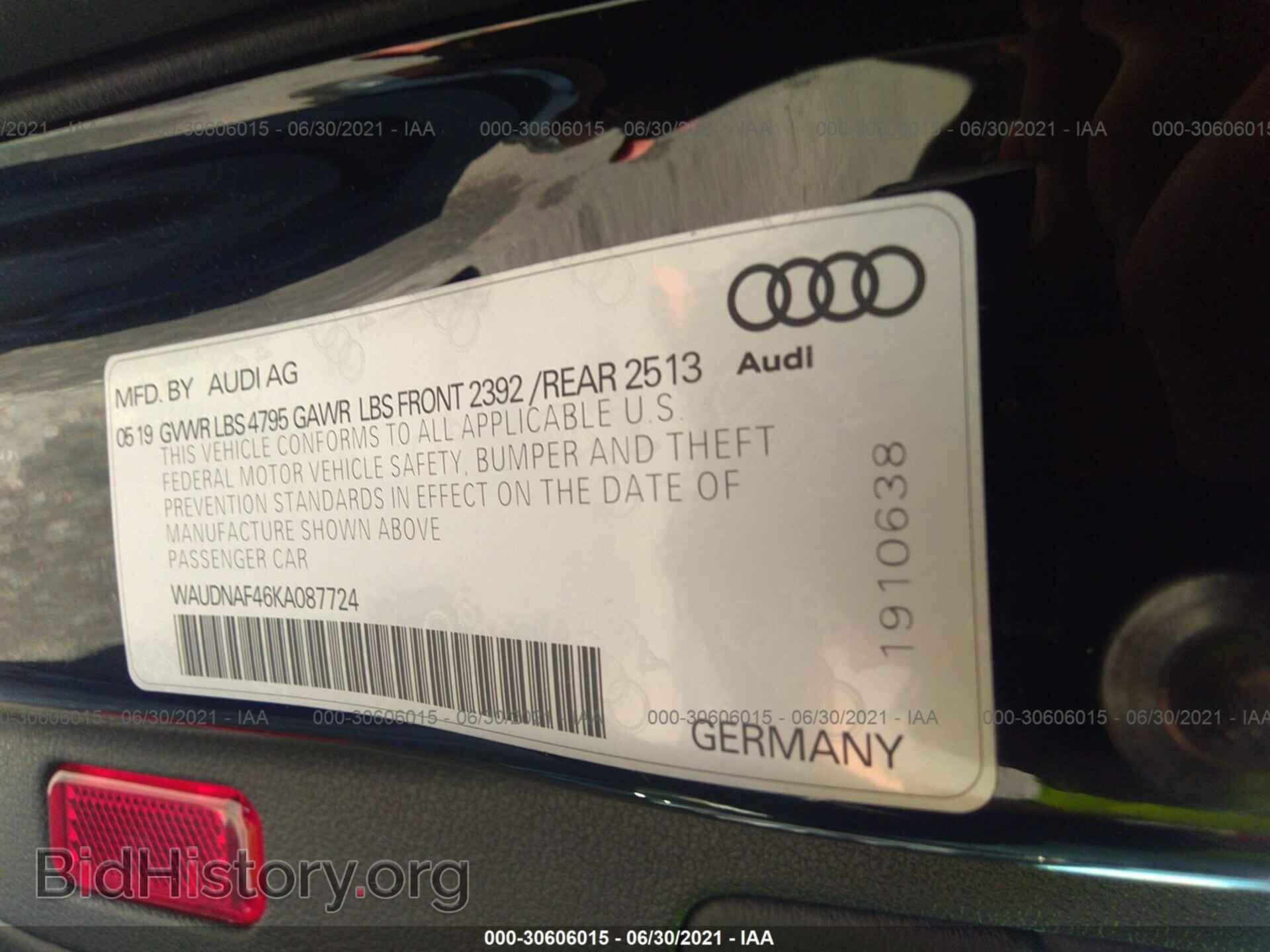 2019 AUDI A4 - VIN: WAUDNAF46KA087724 - Photo 9