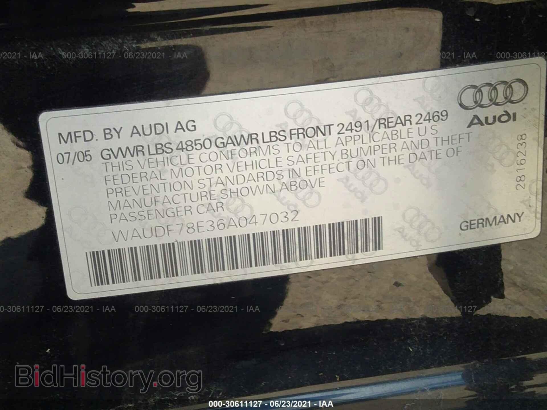 2006 AUDI A4 - VIN: WAUDF78E36A047032 - Фото 9
