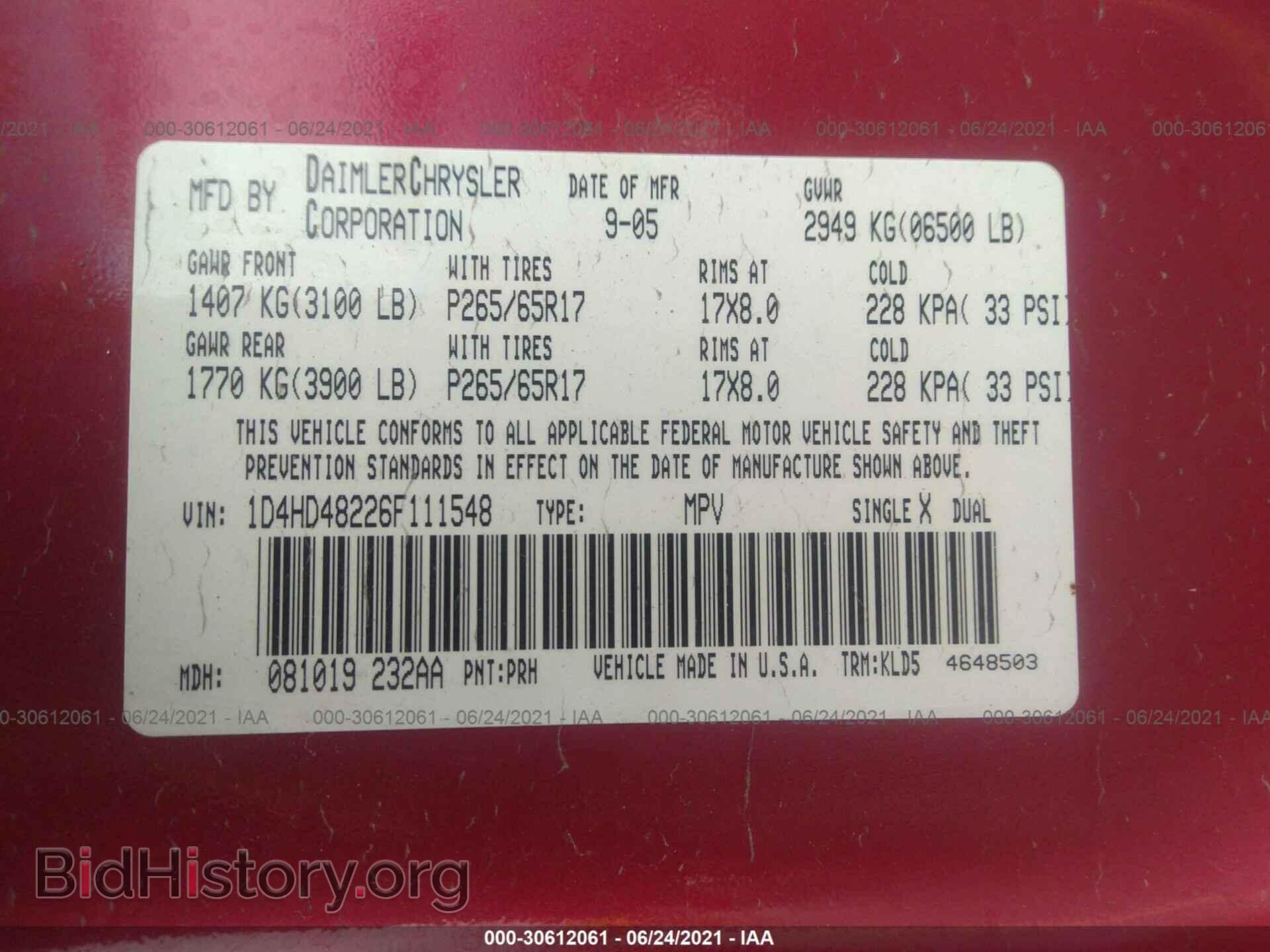 2006 DODGE DURANGO - VIN: 1D4HD48226F111548 - Photo 9
