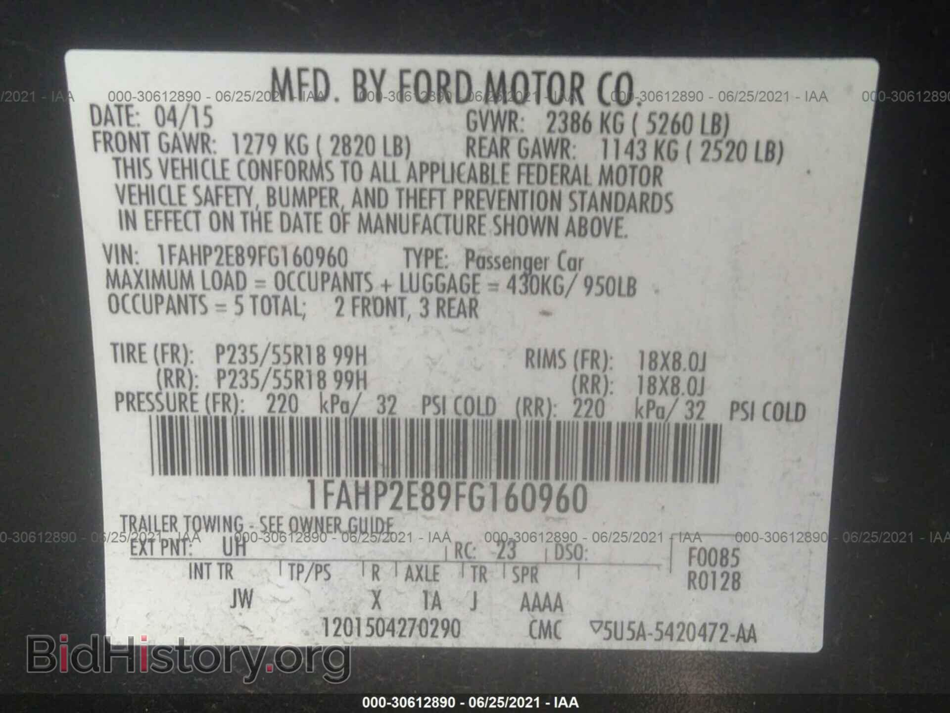 2015 FORD TAURUS - VIN: 1FAHP2E89FG160960 - Photo 9