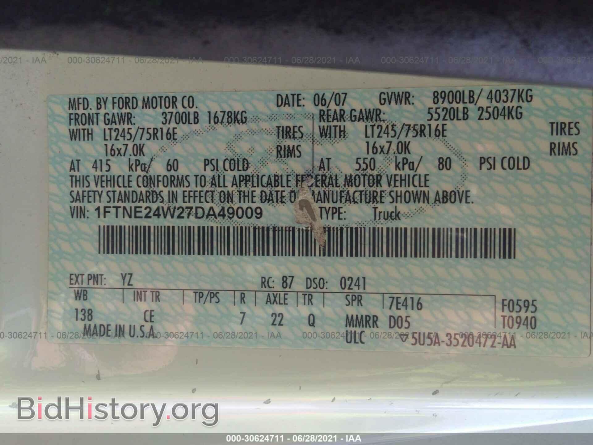 2007 FORD ECONOLINE CARGO VAN - VIN: 1FTNE24W27DA49009 - Фото 9
