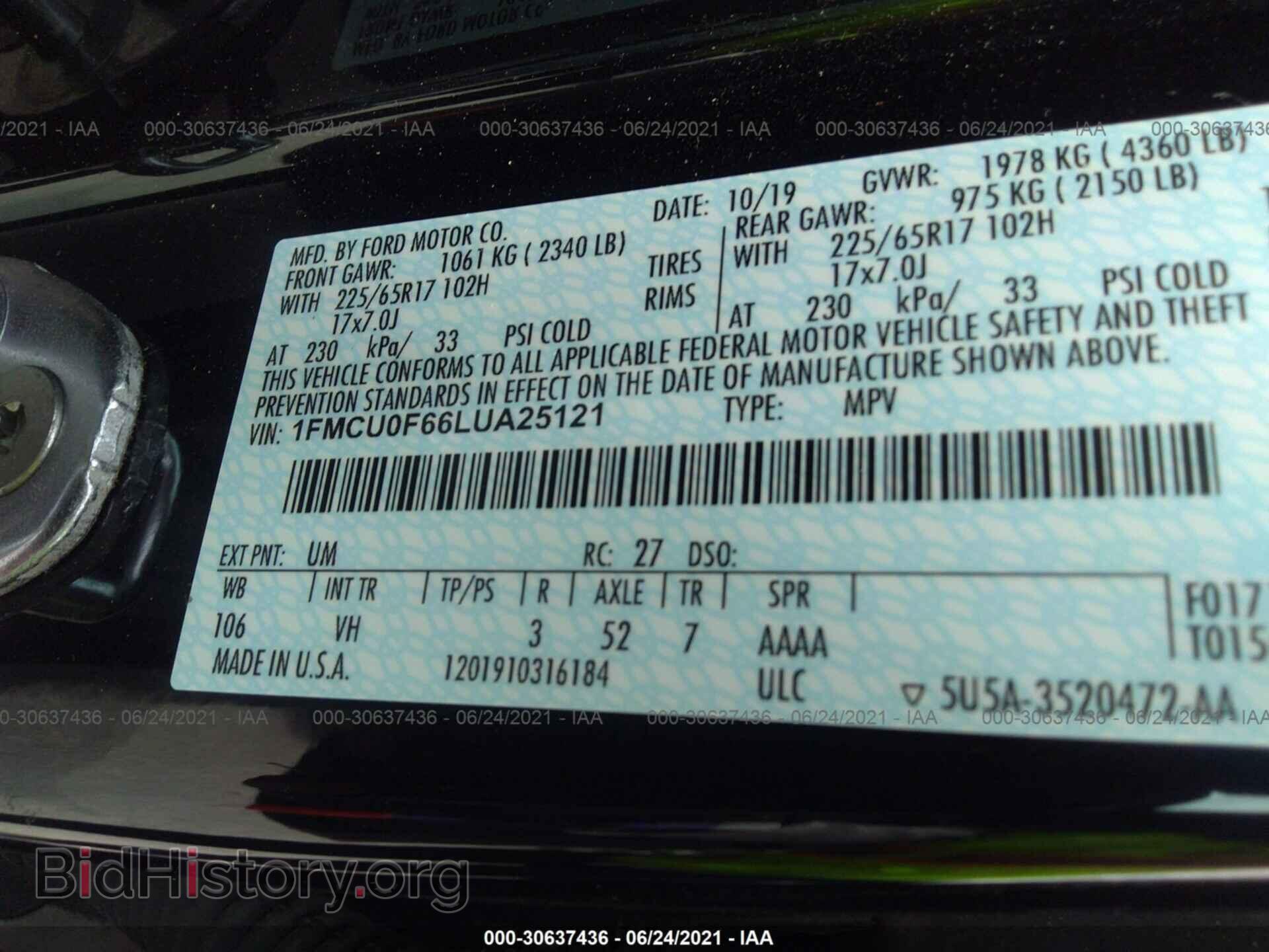 2020 FORD ESCAPE - VIN: 1FMCU0F66LUA25121 - Photo 9
