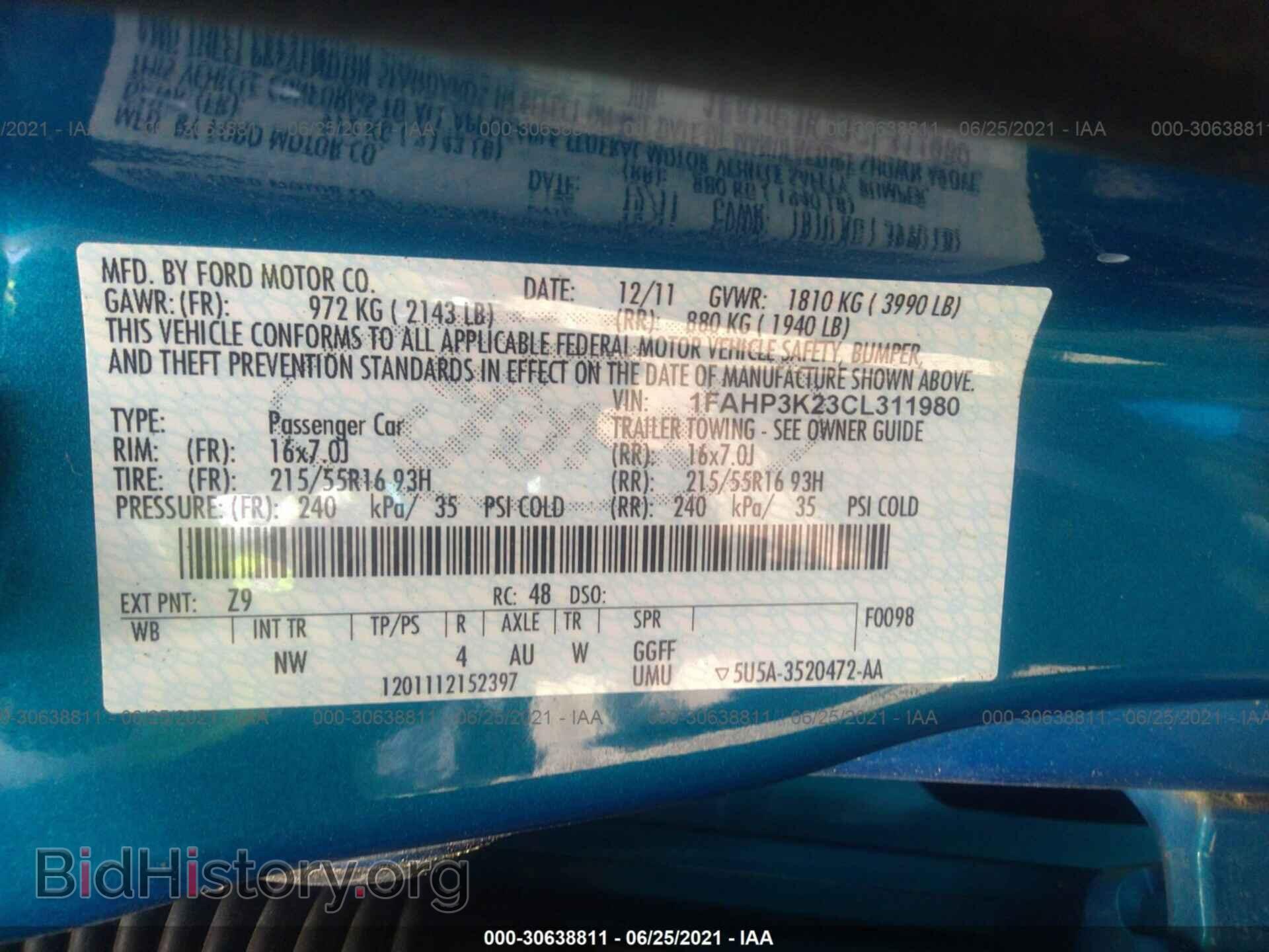 2012 FORD FOCUS - VIN: 1FAHP3K23CL311980 - Фото 9