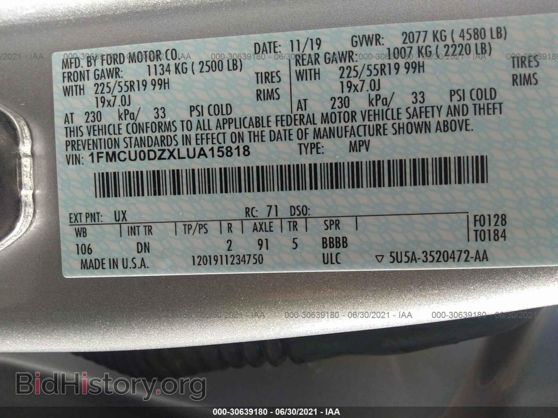 2020 FORD ESCAPE - VIN: 1FMCU0DZXLUA15818 - Фото 9