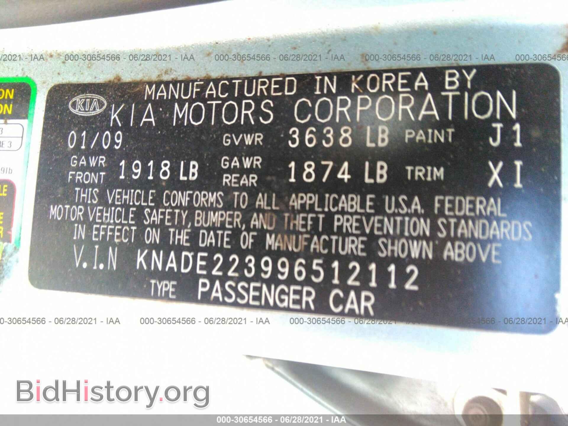 2009 KIA RIO - VIN: KNADE223996512112 - Фото 9
