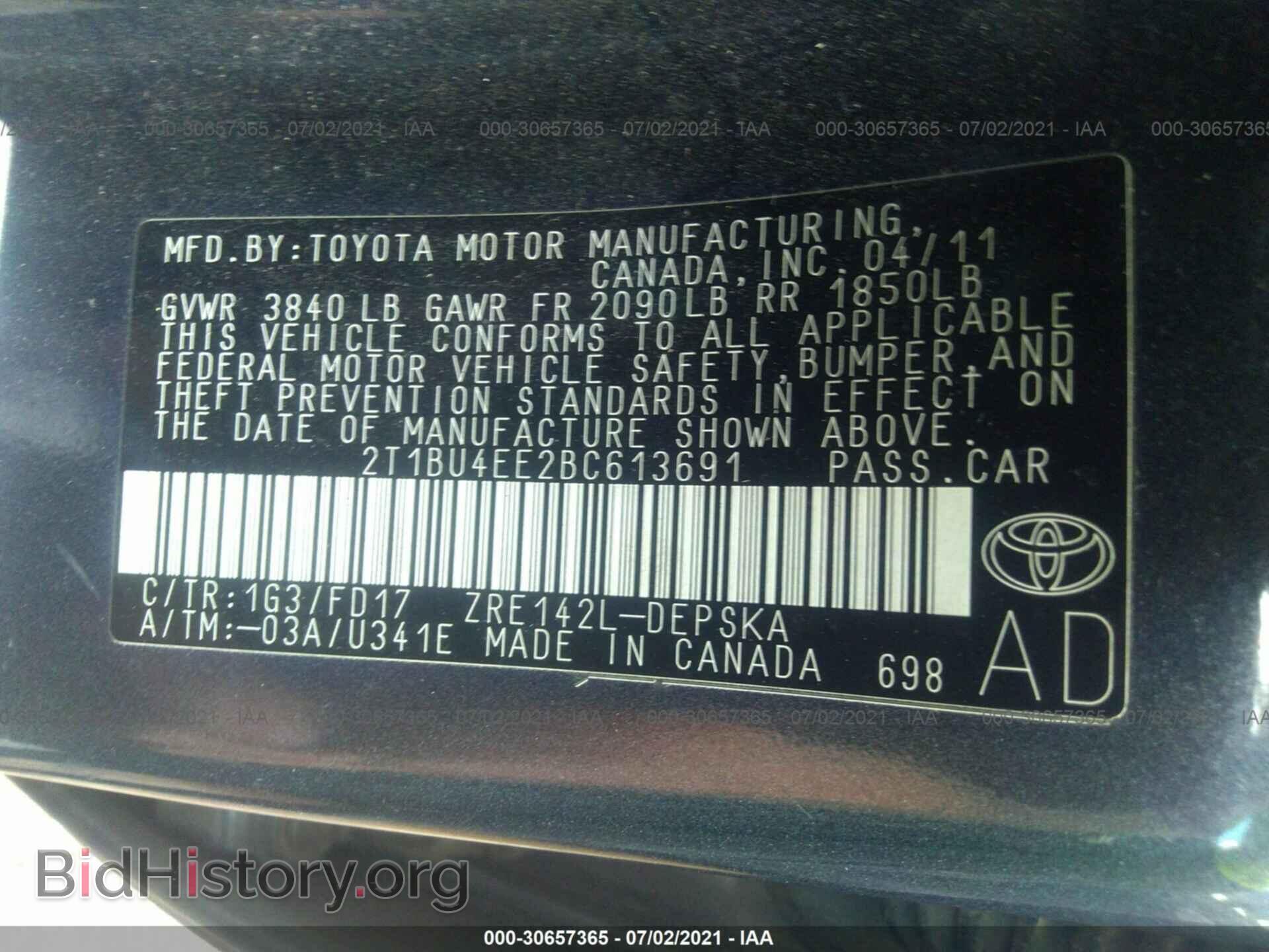 2011 TOYOTA COROLLA - VIN: 2T1BU4EE2BC613691 - Фото 9