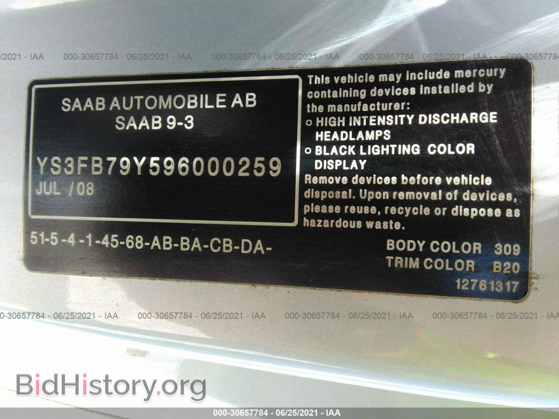2009 SAAB 9-3 - VIN: YS3FB79Y596000259 - Фото 9