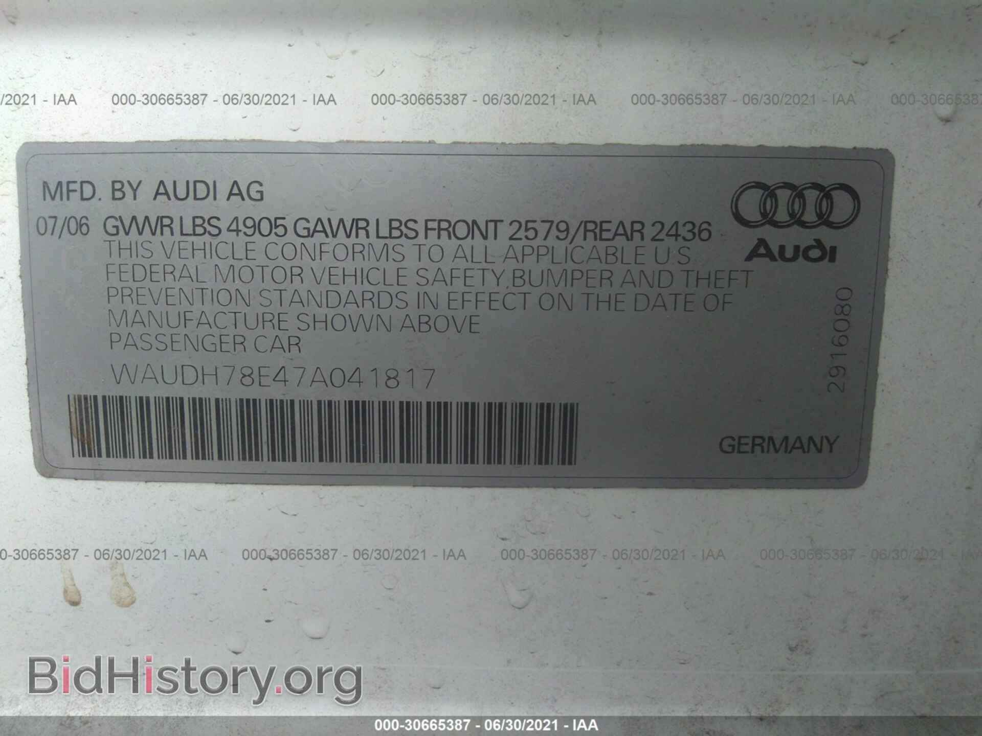 2007 AUDI A4 - VIN: WAUDH78E47A041817 - Фото 9