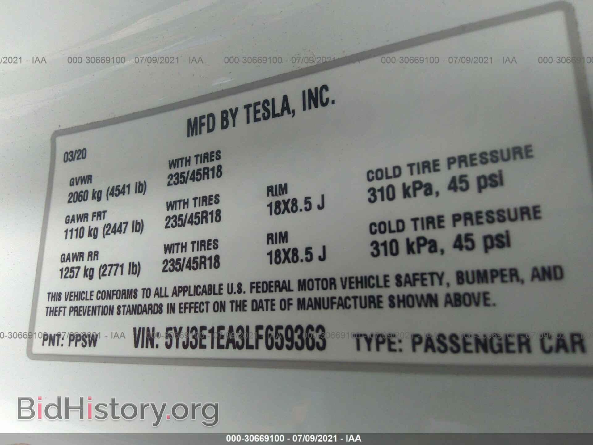 2020 TESLA MODEL 3 - VIN: 5YJ3E1EA3LF659363 - Photo 9