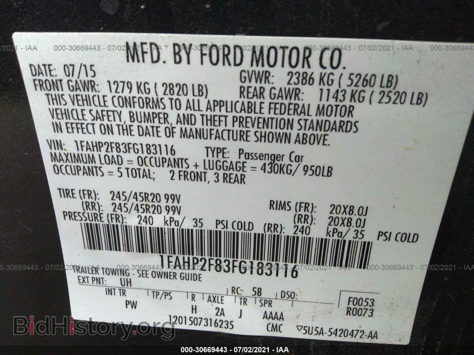 2015 FORD TAURUS - VIN: 1FAHP2F83FG183116 - Photo 9