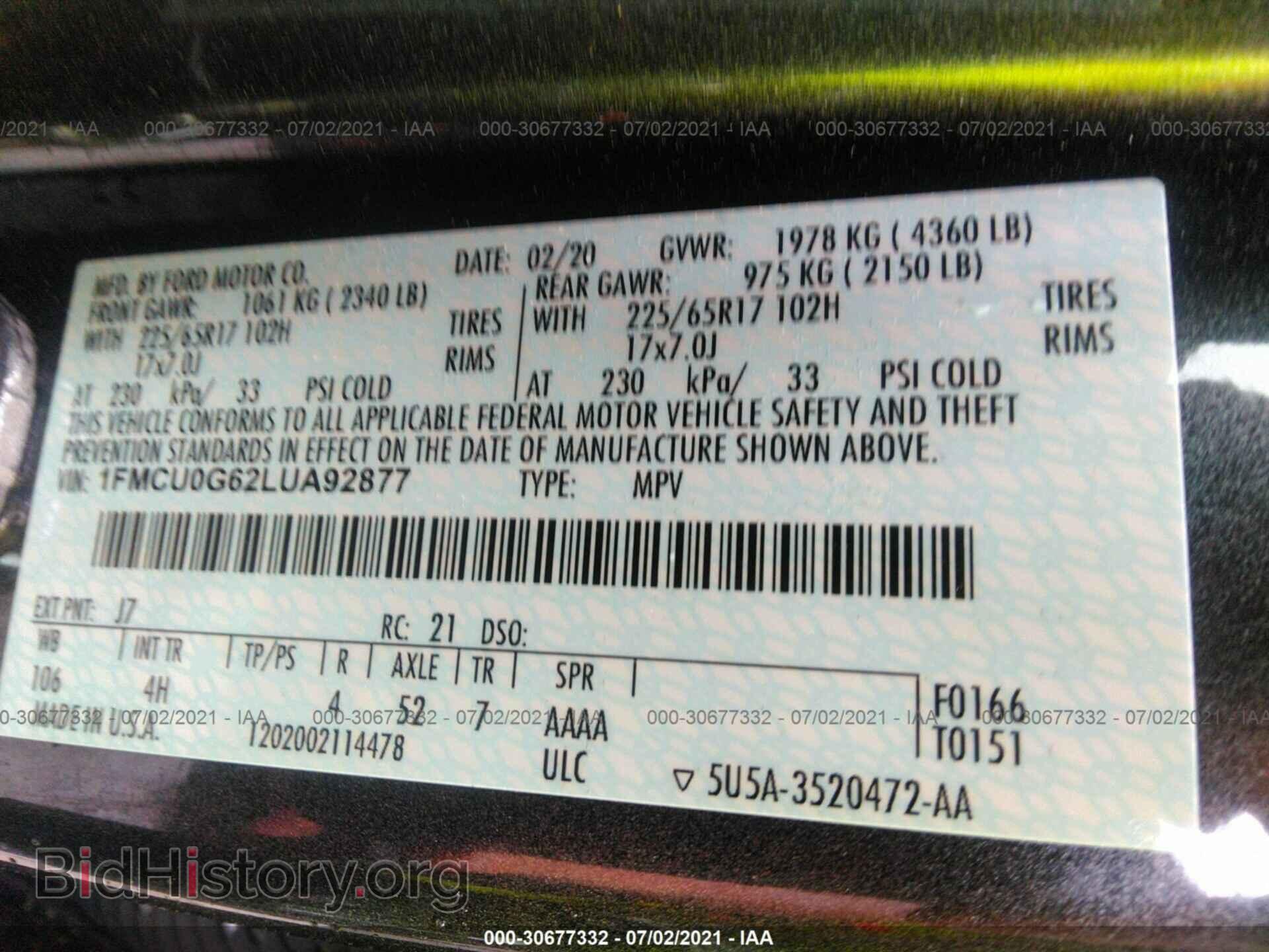 2020 FORD ESCAPE - VIN: 1FMCU0G62LUA92877 - Фото 9