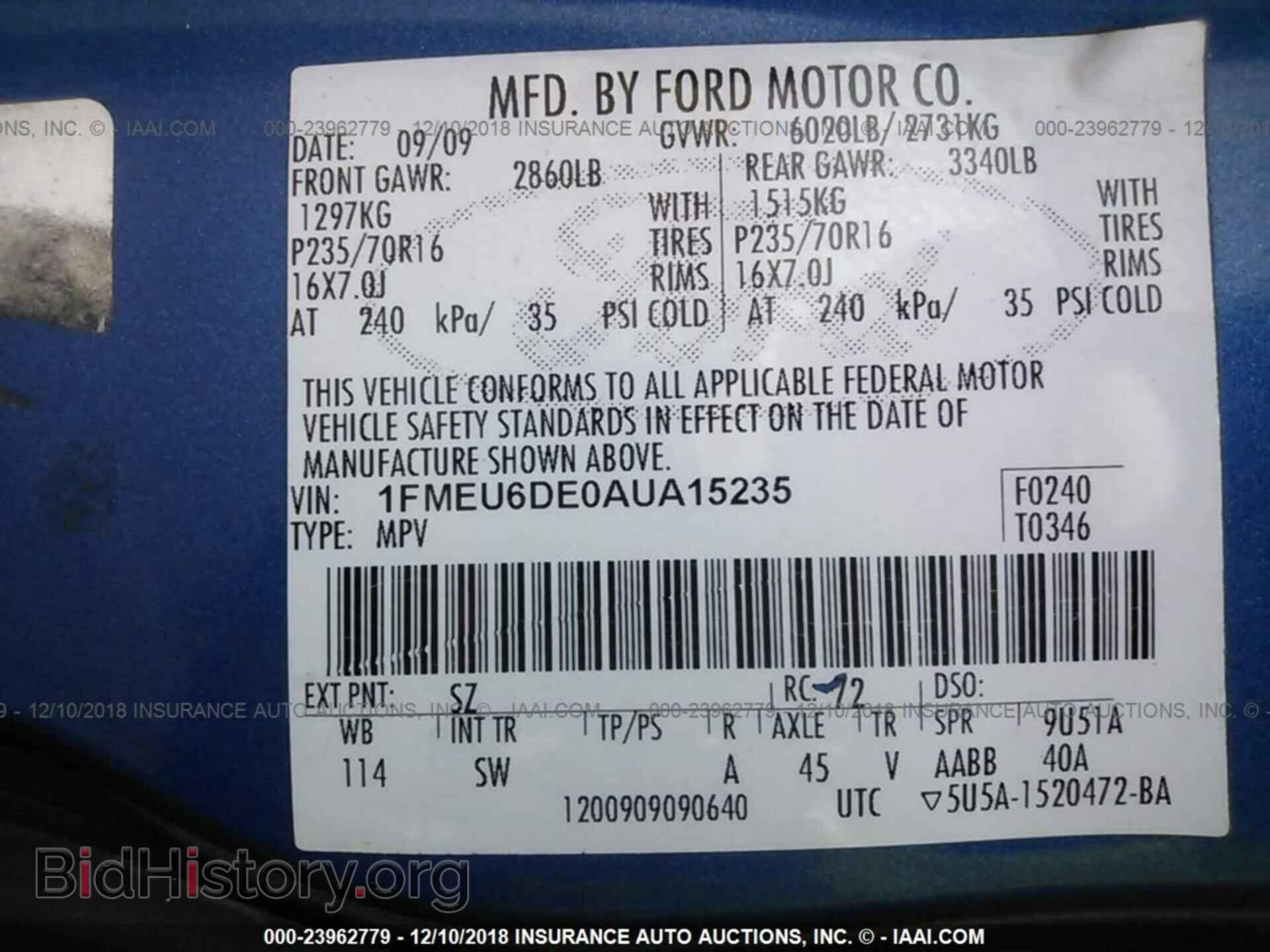2010 FORD EXPLORER - VIN: 1FMEU6DE0AUA15235 - Фото 9