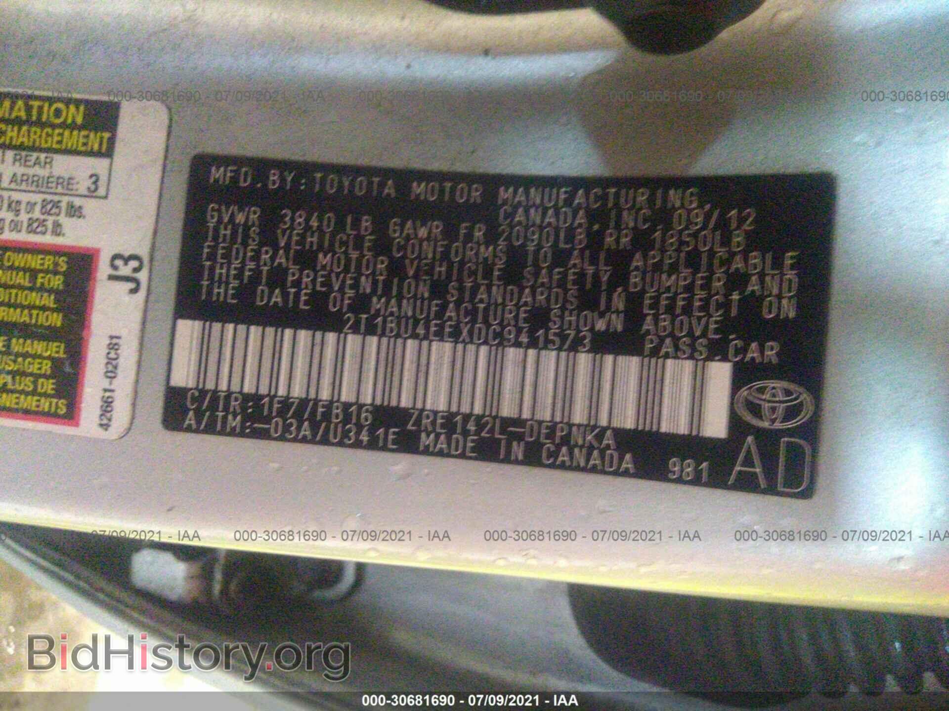 2013 TOYOTA COROLLA - VIN: 2T1BU4EEXDC941573 - Фото 9