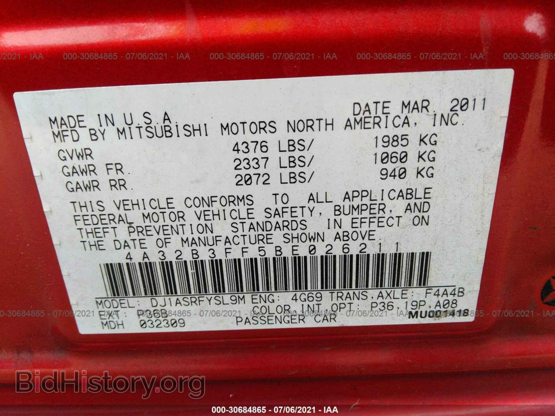 2011 MITSUBISHI GALANT - VIN: 4A32B3FF5BE026211 - Фото 9