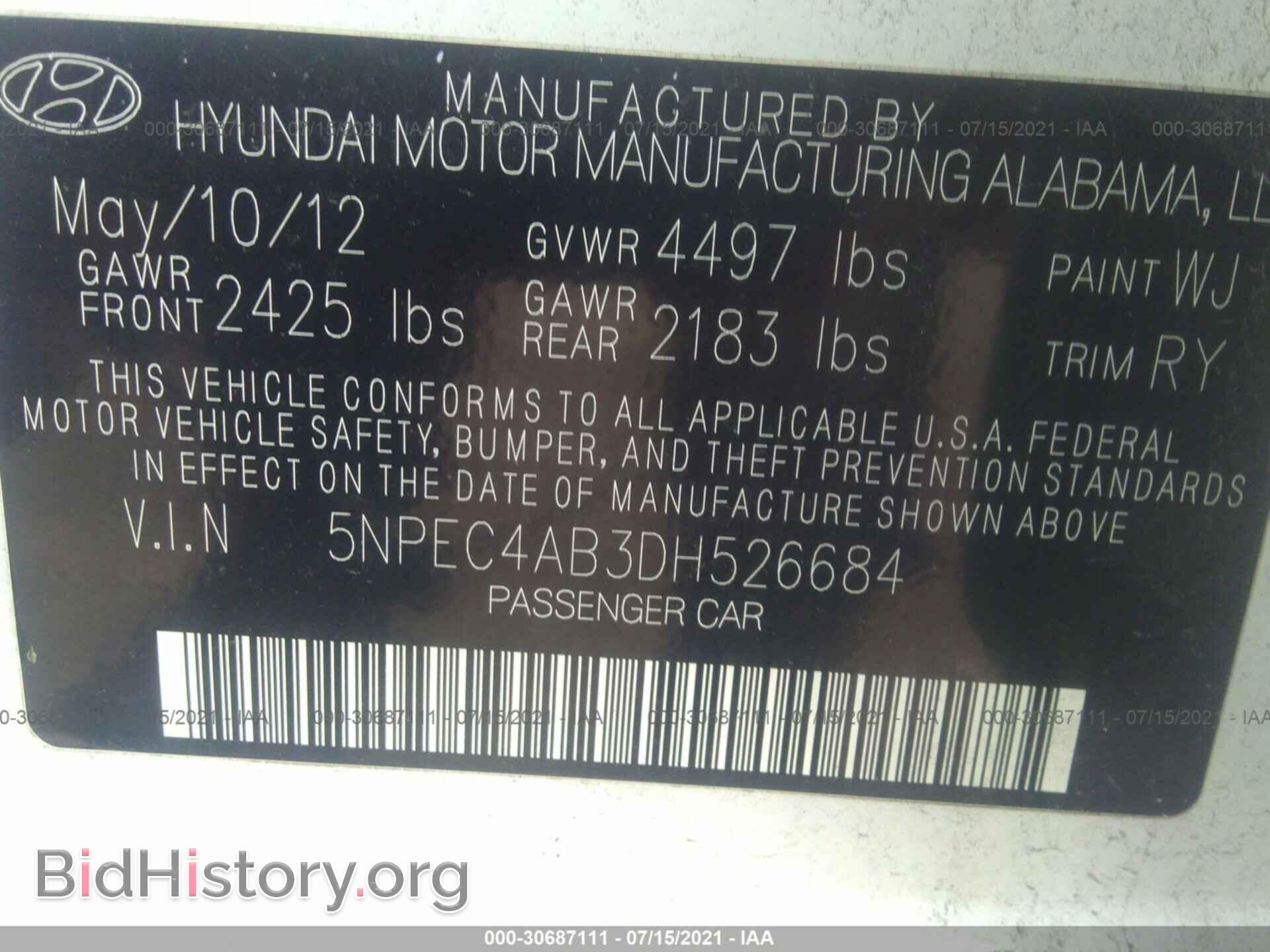 2013 HYUNDAI SONATA - VIN: 5NPEC4AB3DH526684 - Фото 9