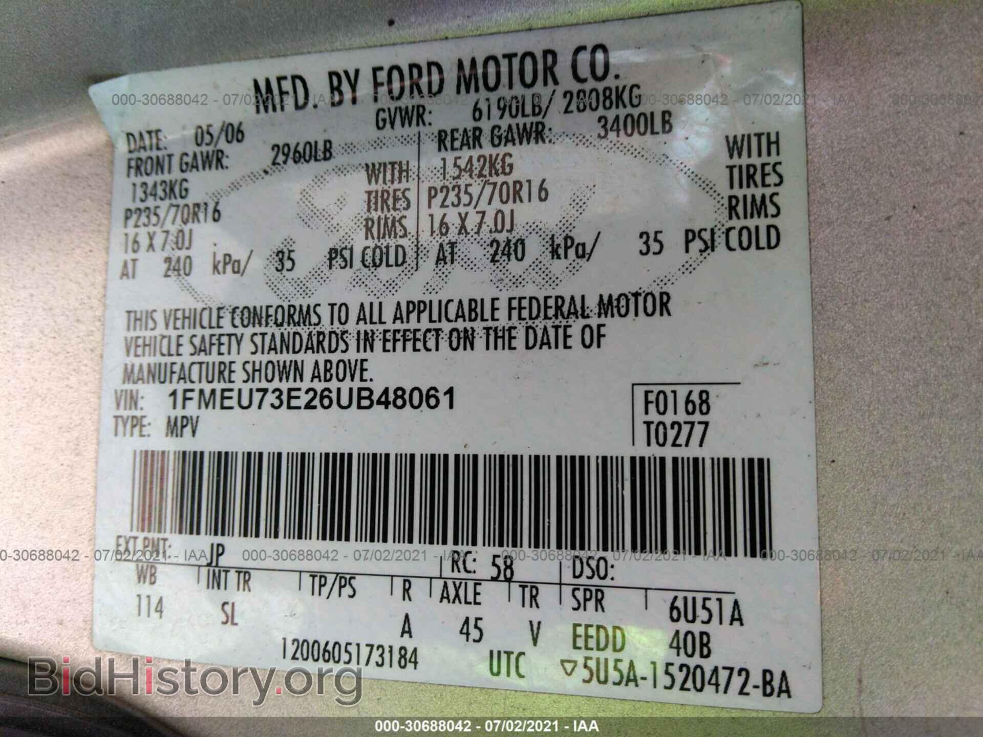 2006 FORD EXPLORER - VIN: 1FMEU73E26UB48061 - Фото 9