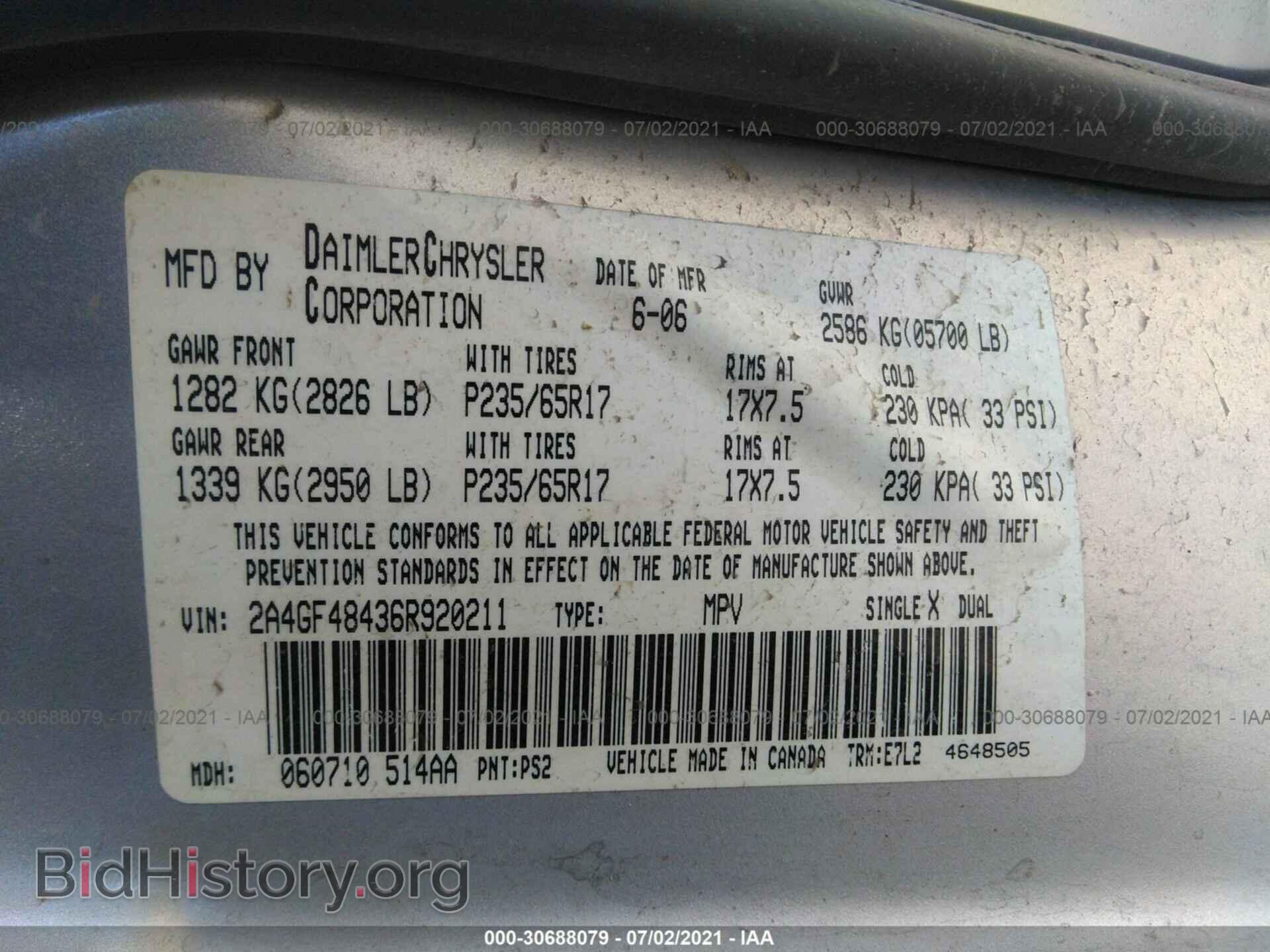 2006 CHRYSLER PACIFICA - VIN: 2A4GF48436R920211 - Photo 9