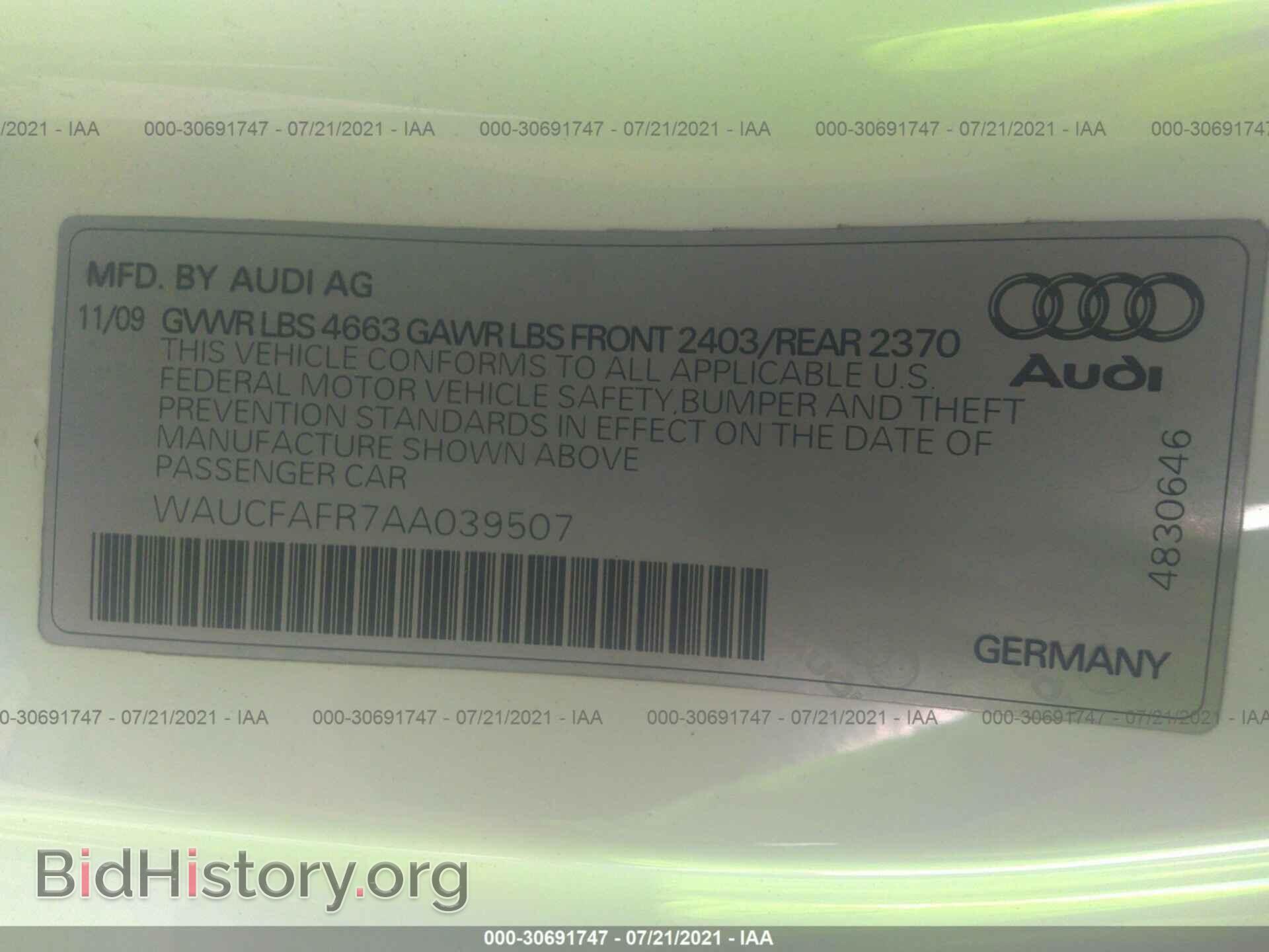 2010 AUDI A5 - VIN: WAUCFAFR7AA039507 - Photo 9