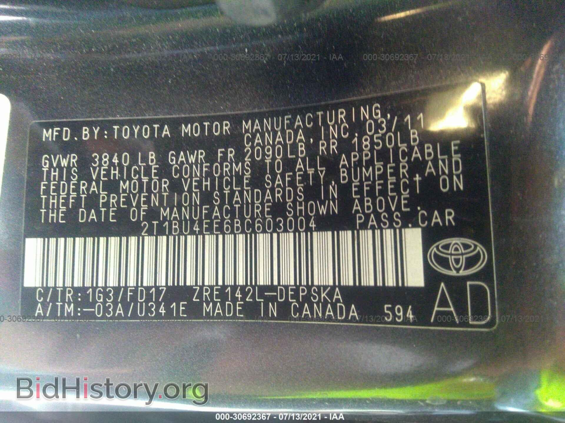 2011 TOYOTA COROLLA - VIN: 2T1BU4EE6BC603004 - Фото 9