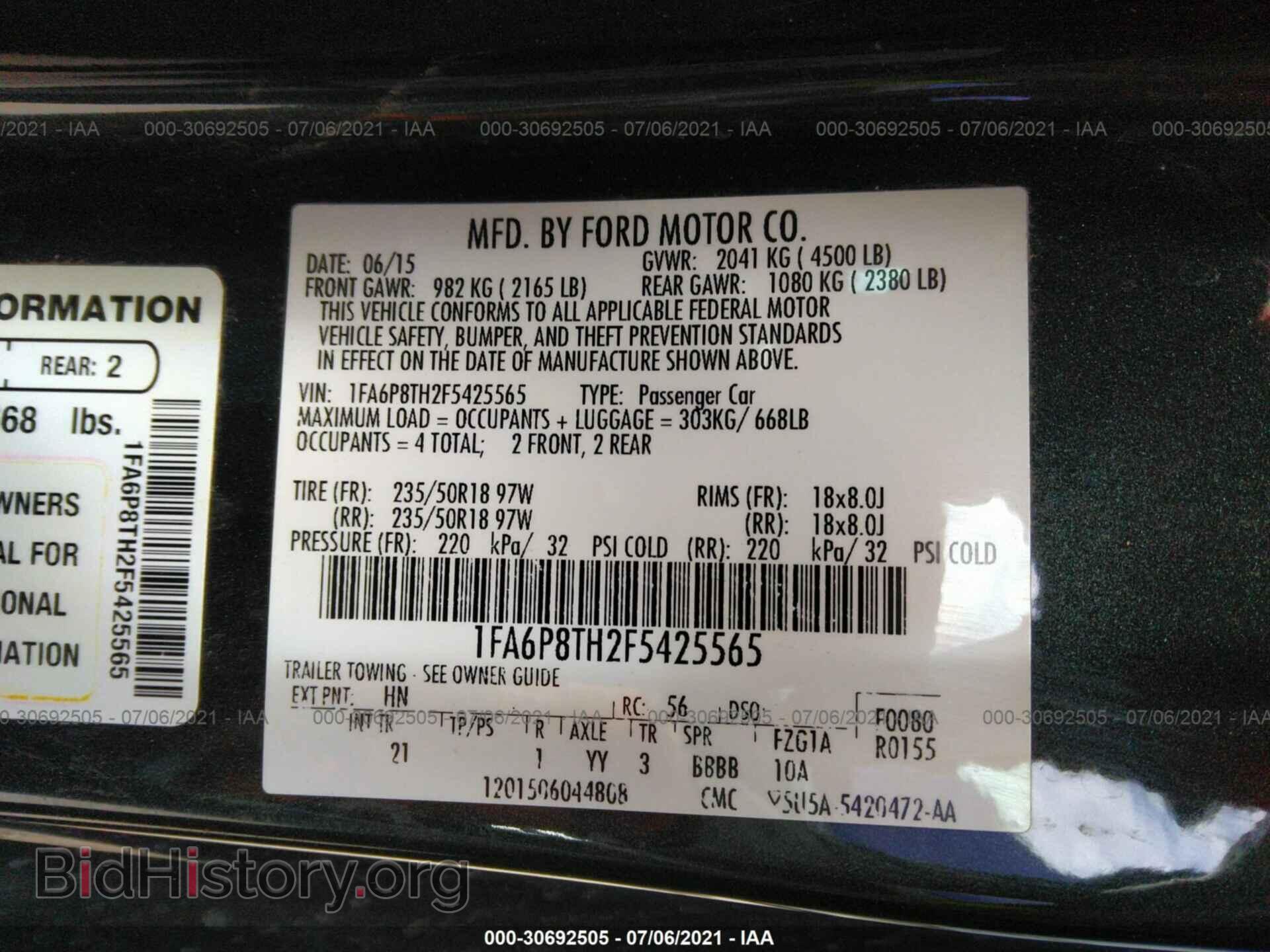 2015 FORD MUSTANG - VIN: 1FA6P8TH2F5425565 - Фото 9