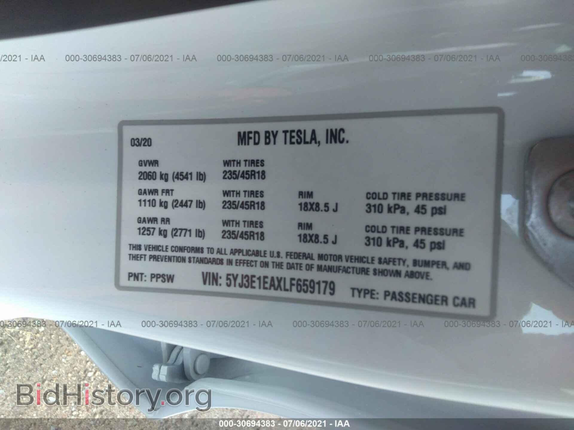 2020 TESLA MODEL 3 - VIN: 5YJ3E1EAXLF659179 - Photo 9