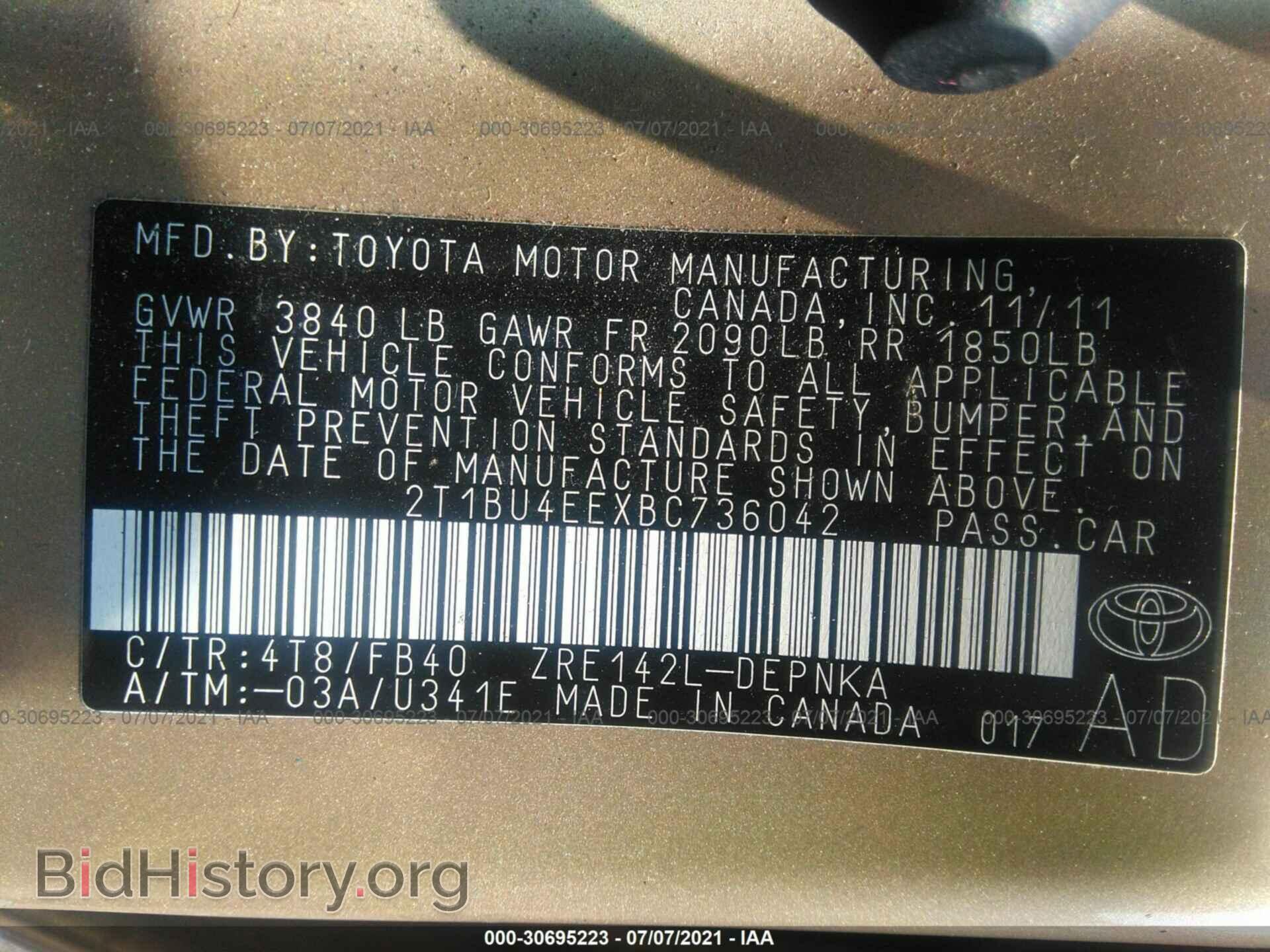 2011 TOYOTA COROLLA - VIN: 2T1BU4EEXBC736042 - Фото 9