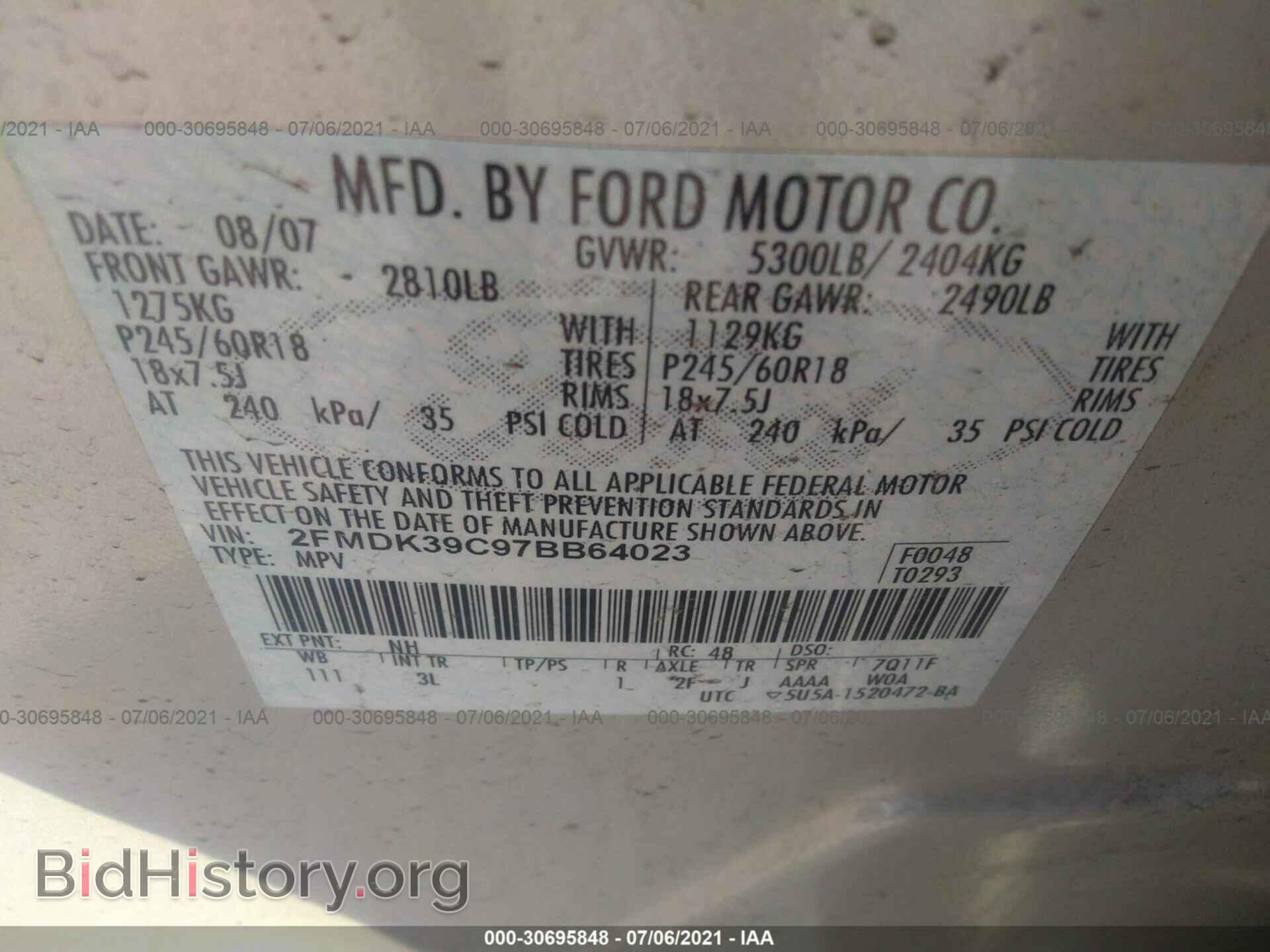 2007 FORD EDGE - VIN: 2FMDK39C97BB64023 - Photo 9